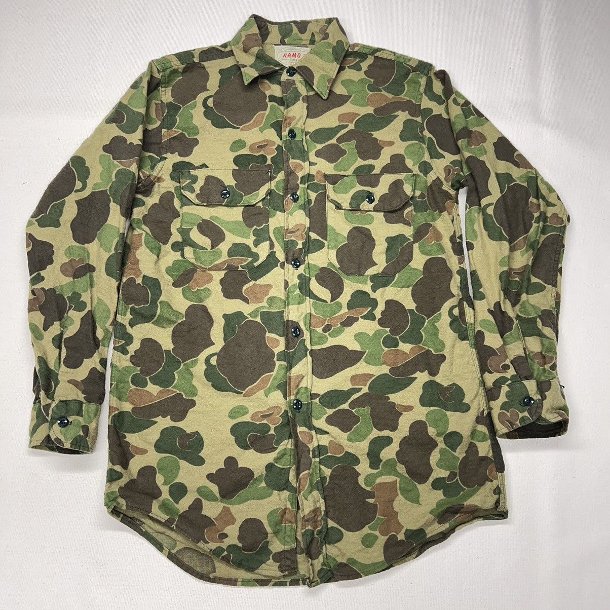Vintage VTG Kamo Button Shirt Duck Camo Green Hunting Vietnam Era Size US S / EU 44-46 / 1 - 1 Thumbnail