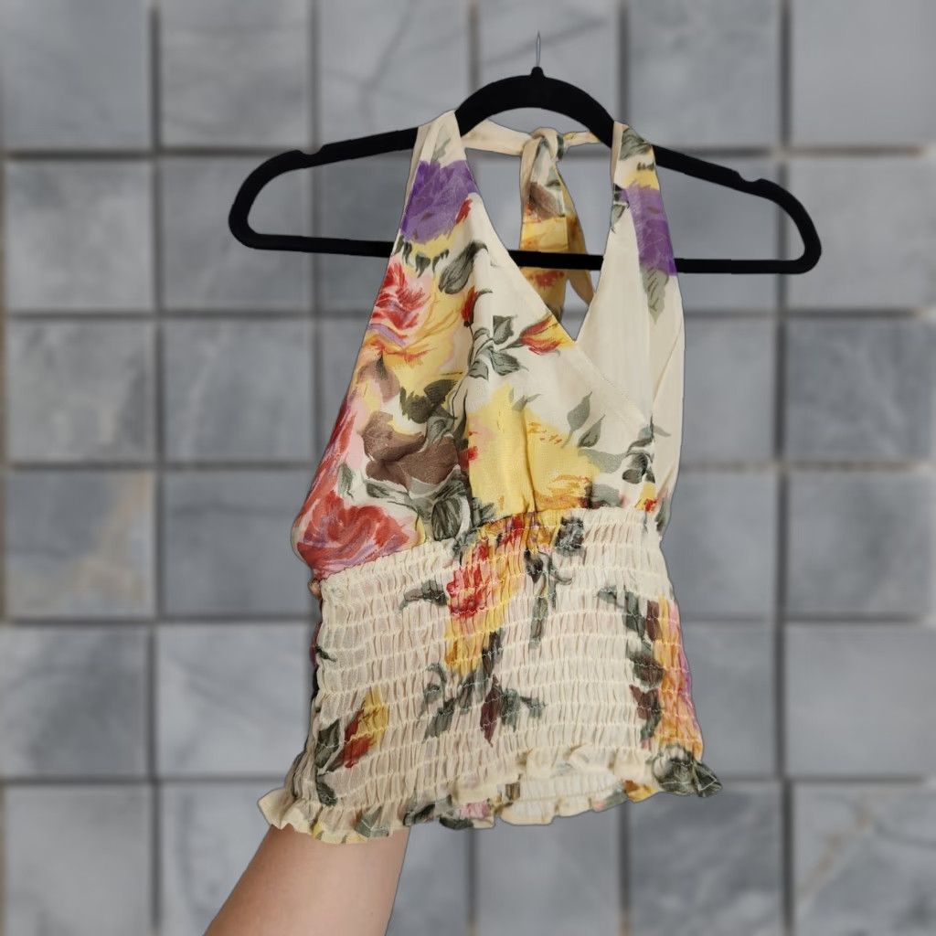 Vintage VINTAGE y2k Halter Top Floral Elastic Medium Fairy Summer Shirt Top Size M / US 6-8 / IT 42-44 - 1 Thumbnail
