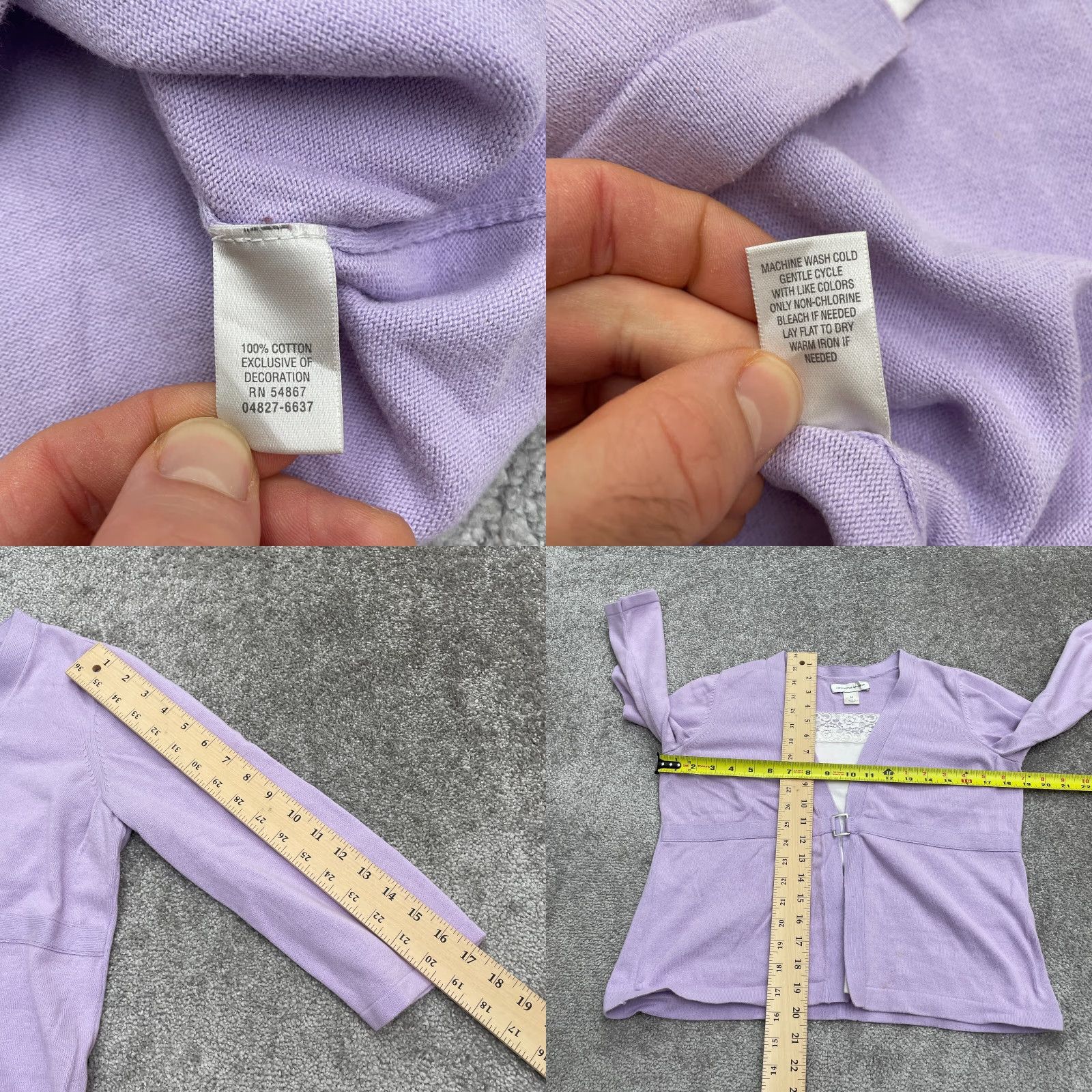 Vintage Christopher & Banks Cardigan Sweater Womens Medium Purple Knit Casual Lace Solid 100% Cotton - Fall Spring - Regular Size M Womens Size M / US 6-8 / IT 42-44 - 8 Thumbnail