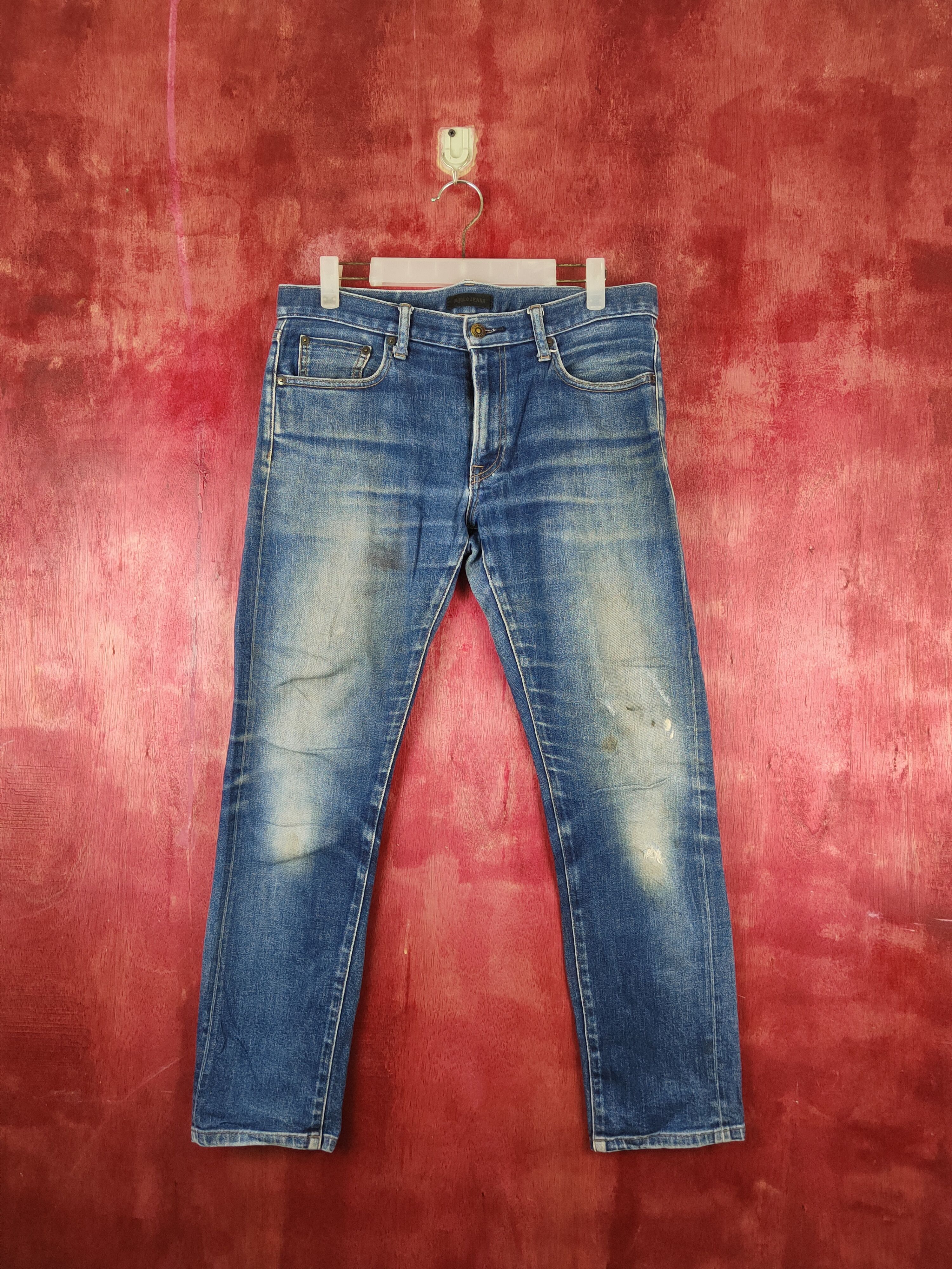 Japanese Brand Uniqlo Dark Blue Distressed Ripped Jeans #S1776 Size US 32 / EU 48 - 1 Thumbnail