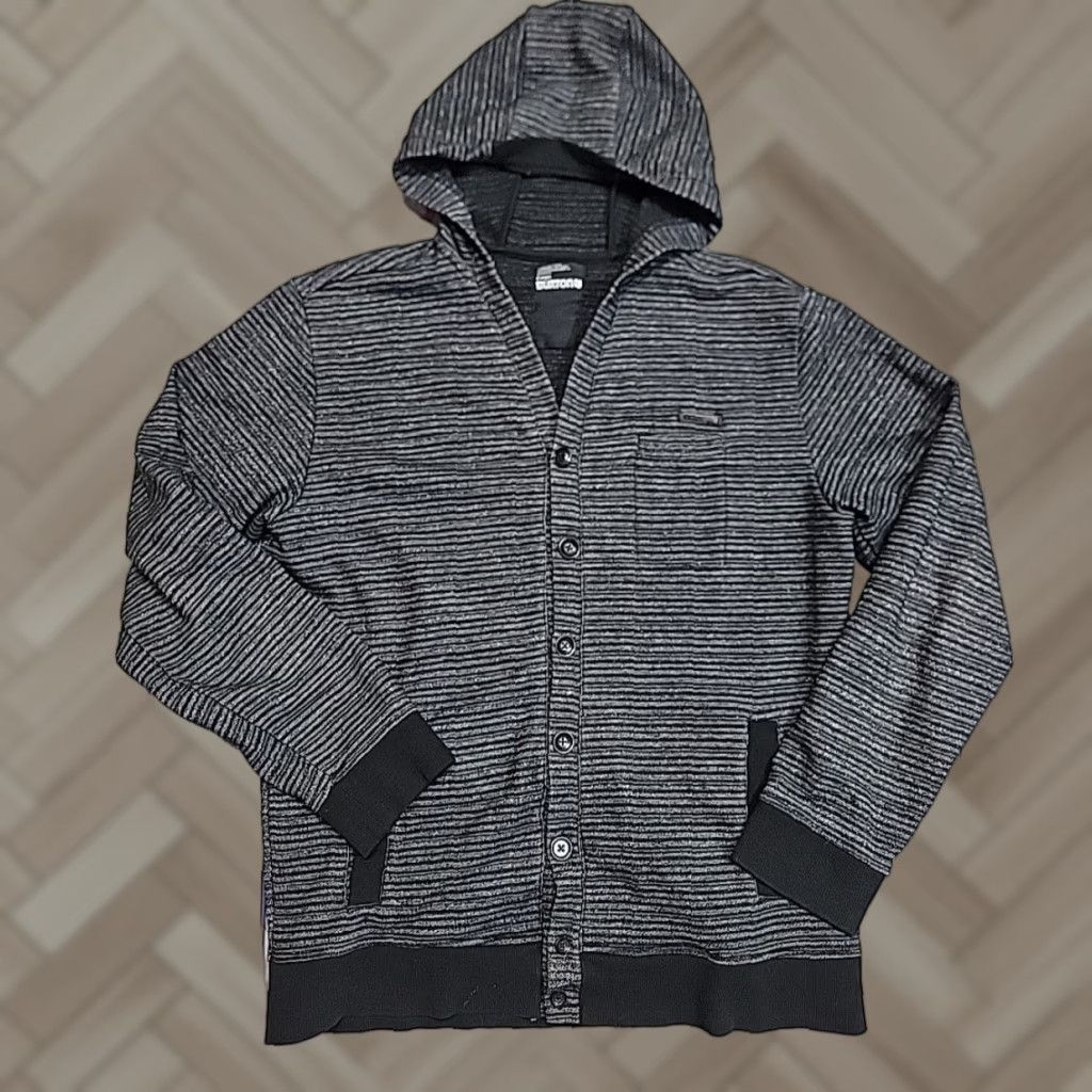 VINTAGE Burton Striped Button Lined Long-Sleeve Hooded Jacket Men's Large