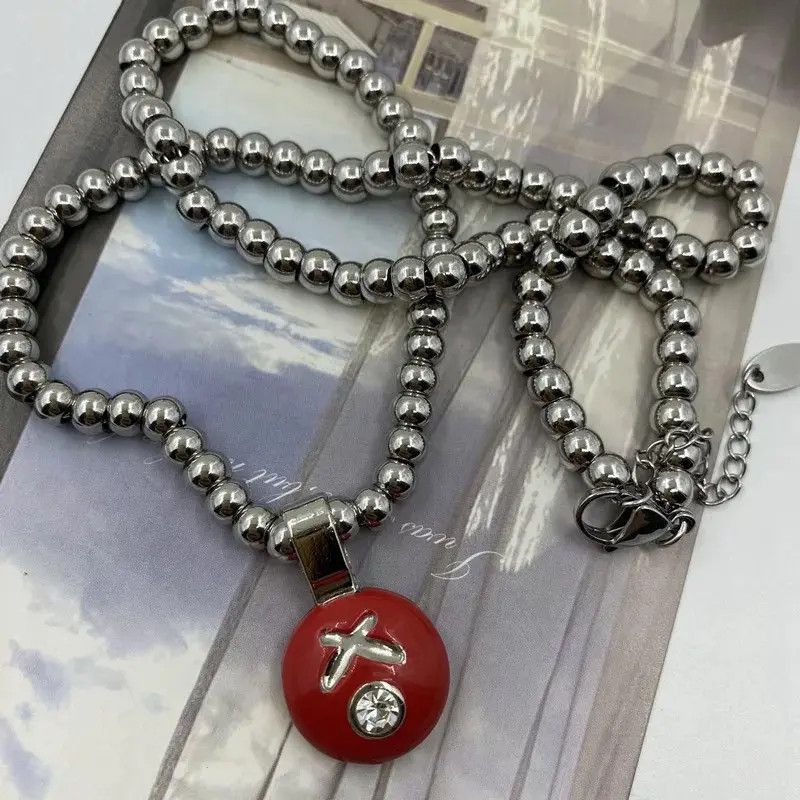 Other Stainless Steel Round Bead Chain Red X Pendant Size ONE SIZE - 1 Thumbnail