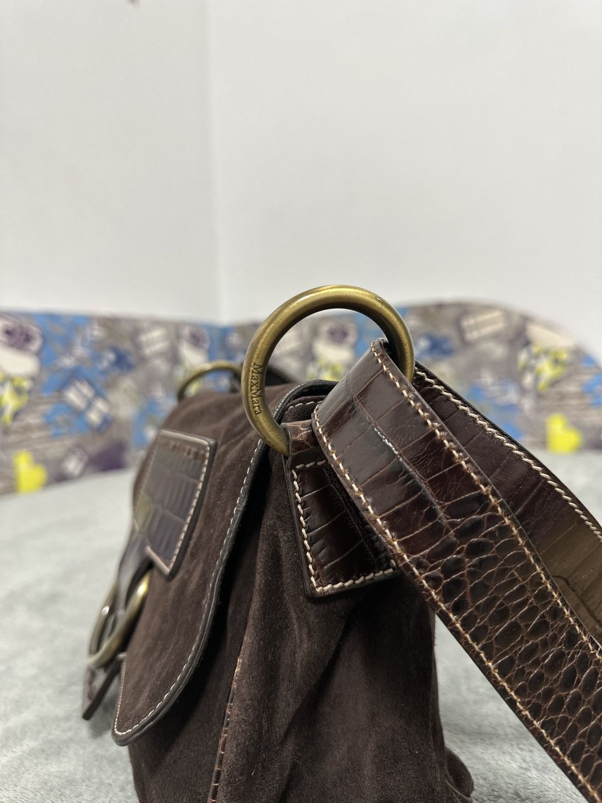 Max Mara Vintage Max Mara Shoulder Suede Crocodile Bag Size ONE SIZE - 6 Thumbnail