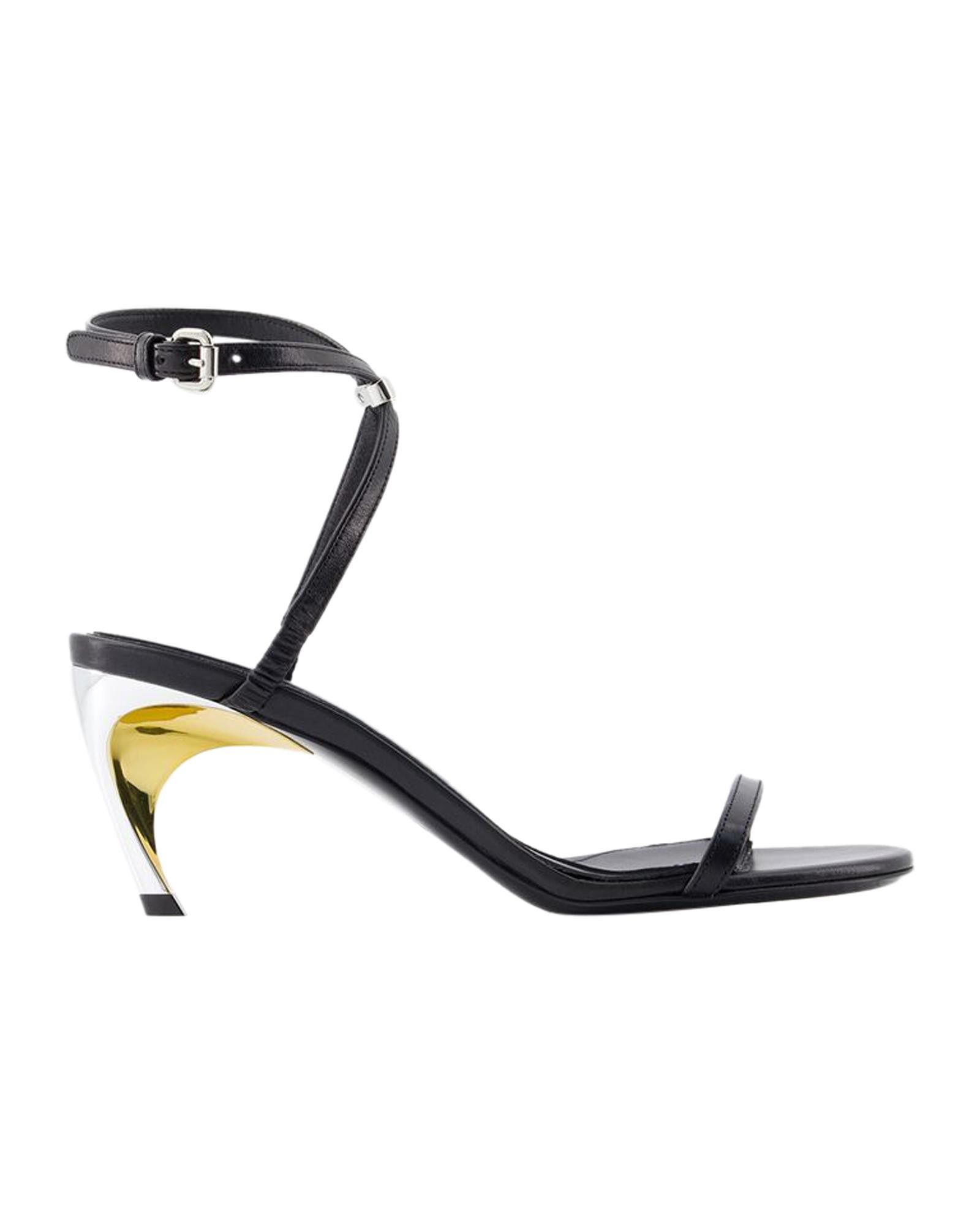 image of Alexander Mcqueen Round Toe Slip-On Calfskin Sandals With Leather Lining And Insole in Black, Women