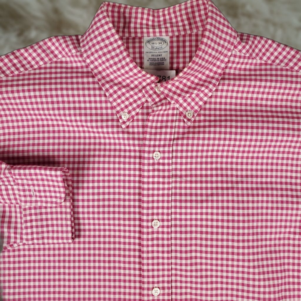 Brooks Brothers Brooks Brothers Shirt Mens 16.5 Pink Check Dress Button Up Long Sleeve Cotton Size 42R - 1 Thumbnail