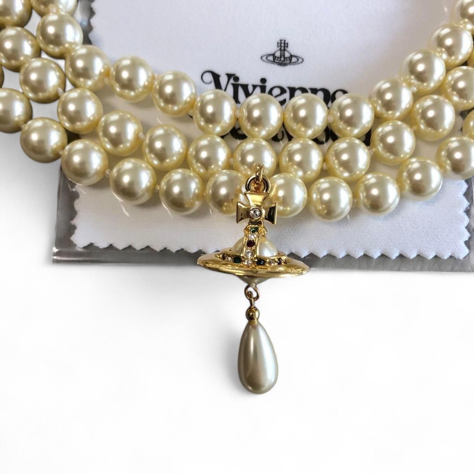 Vivienne Westwood Vivienne Westwood - Triple Strand Pearl Necklace Orb Size ONE SIZE - 3 Thumbnail
