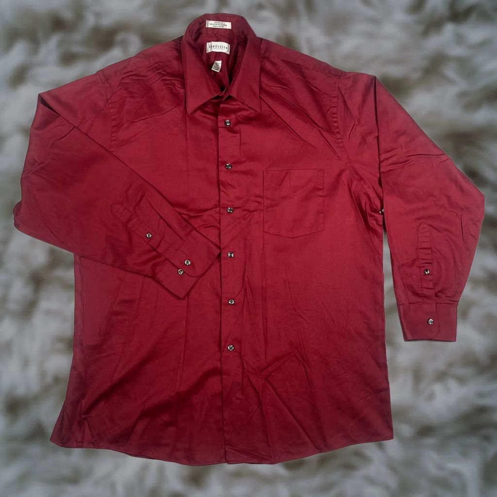 Van Heusen VanHeusen Red ButtonUp Dress Shirt Mens Adult XL LongSleeves Wrinkle Free 17 32/33 Size 46R - 1 Thumbnail