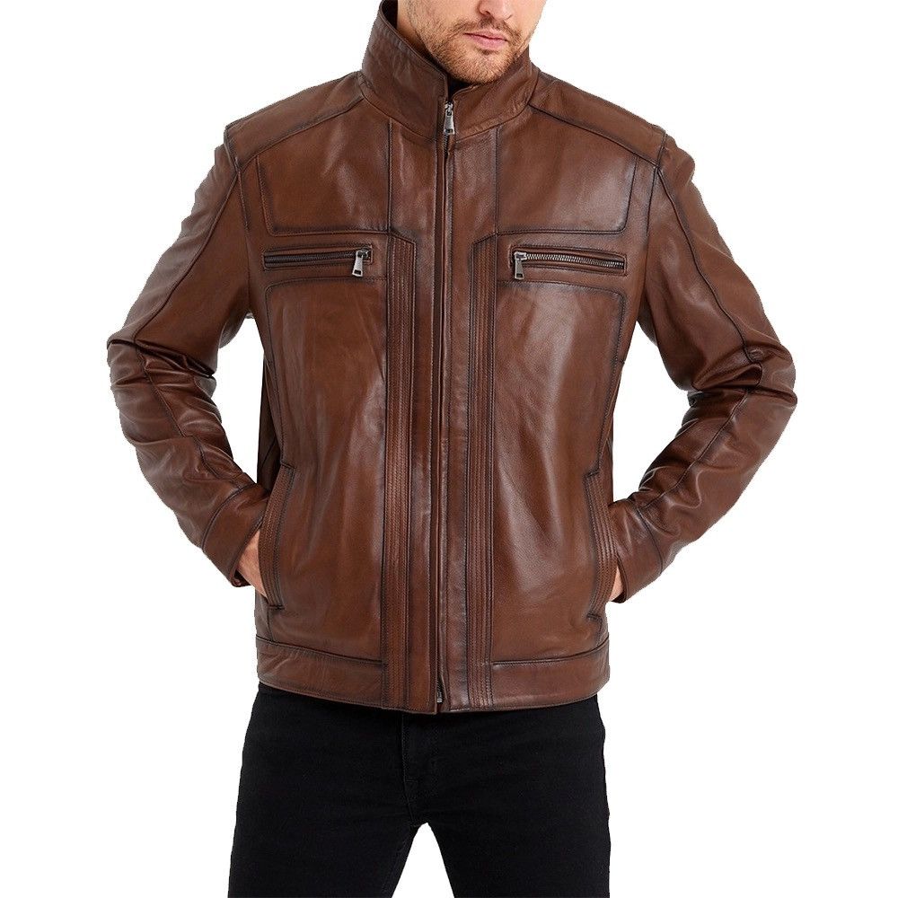 Other Mens Waxed Bomber Brown Leather Jacket Size US XXL / EU 58 / 5 - 2 Thumbnail