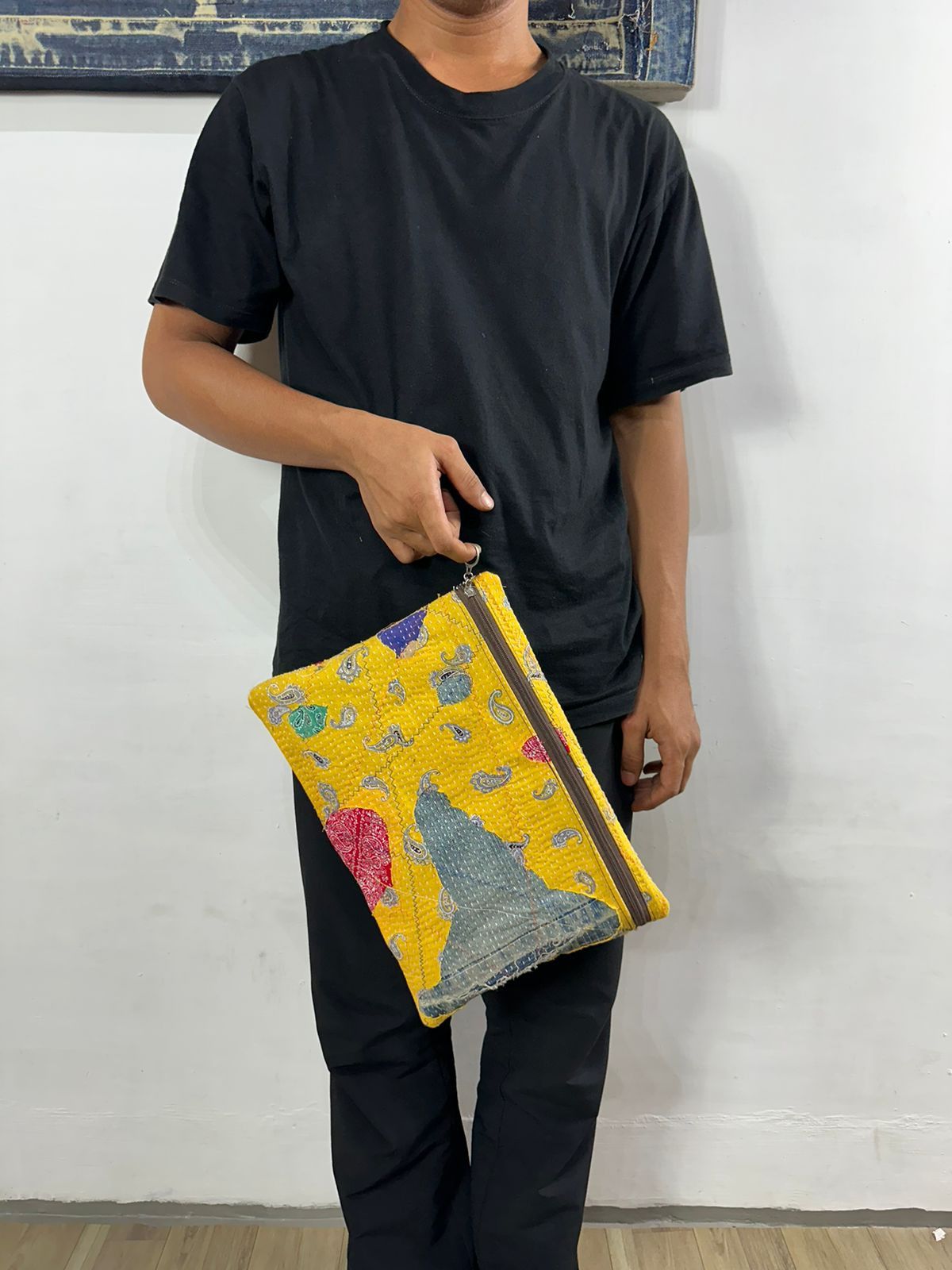 Other Custom Made Distressed Denim Paisley Patchwork boro clutch Size ONE SIZE - 13 Thumbnail