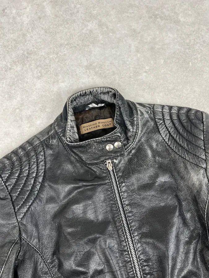 Vintage 2000s Massimo Rebecchi Biker Black Eroded Leather Jacket Size US S / EU 44-46 / 1 - 4 Thumbnail
