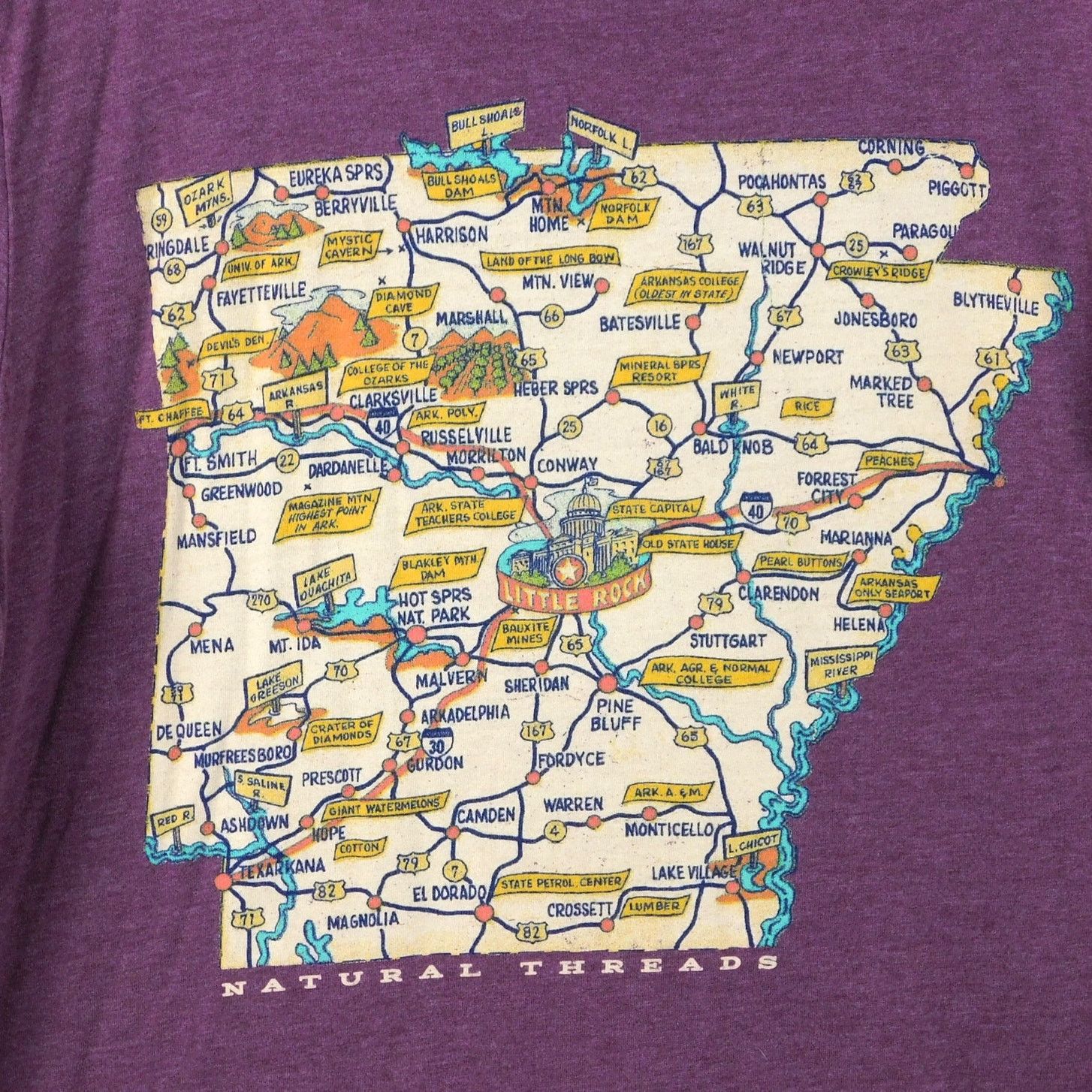 Canvas Arkansas Map T Shirt Size L Cartoon Style Natural Threads Size US L / EU 52-54 / 3 - 2 Thumbnail