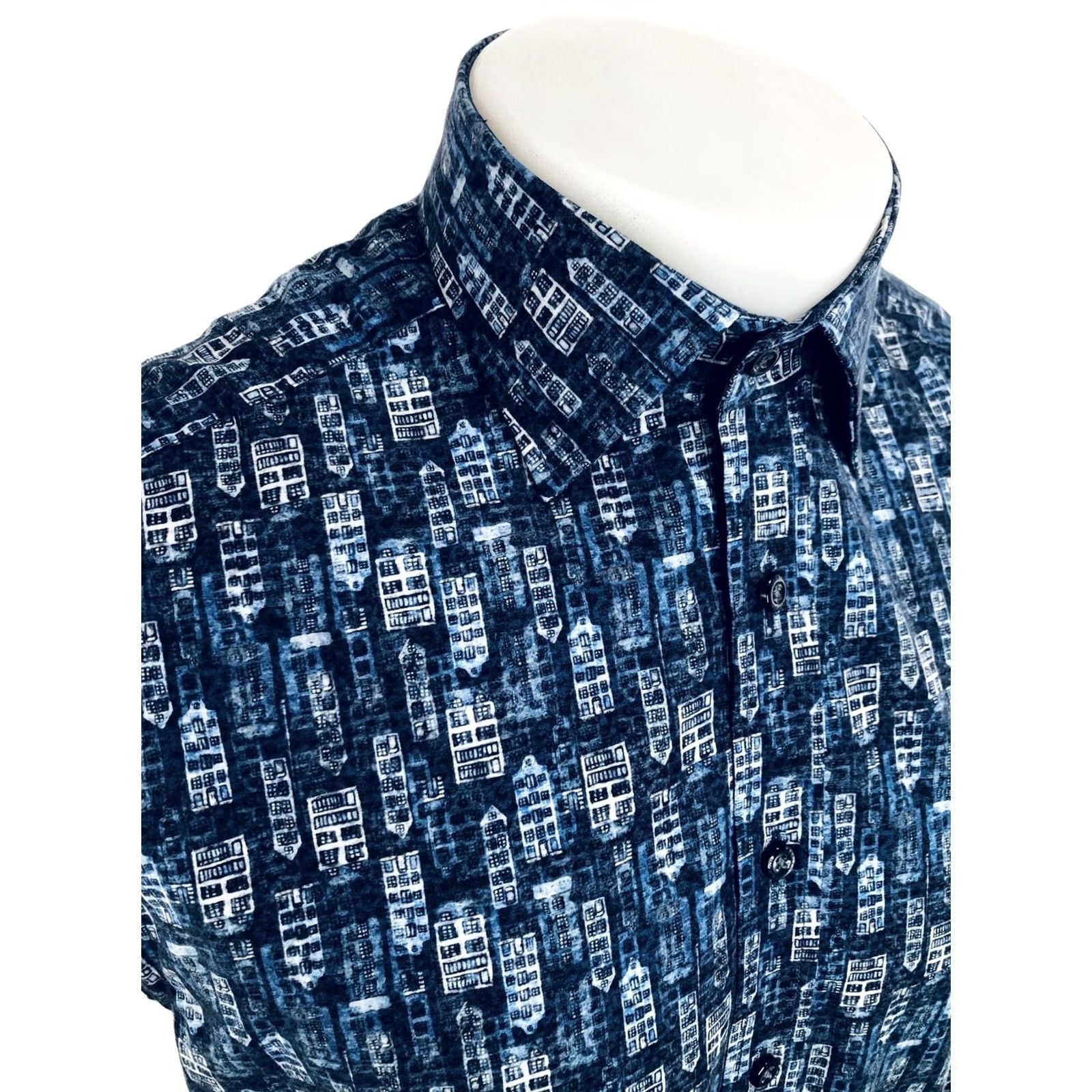 Simon Carter Simon Carter / London - Buildings All Over Slim Fit Shirt 15 / 38 Blue White Button-Up Mens Long Sleeve 100% J14 EXC Size US M / EU 48-50 / 2 - 2 Thumbnail