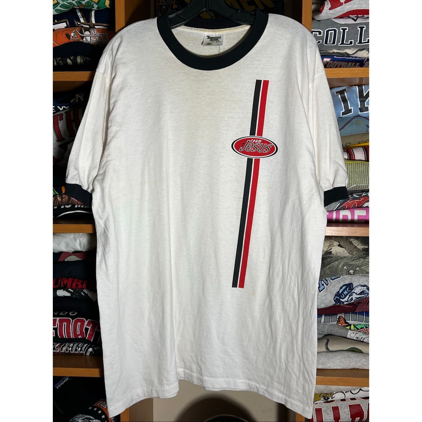 Vintage Vintage 90s Team Jesus Racing Double Sided Ringer Tee Size US XL / EU 56 / 4 - 1 Thumbnail