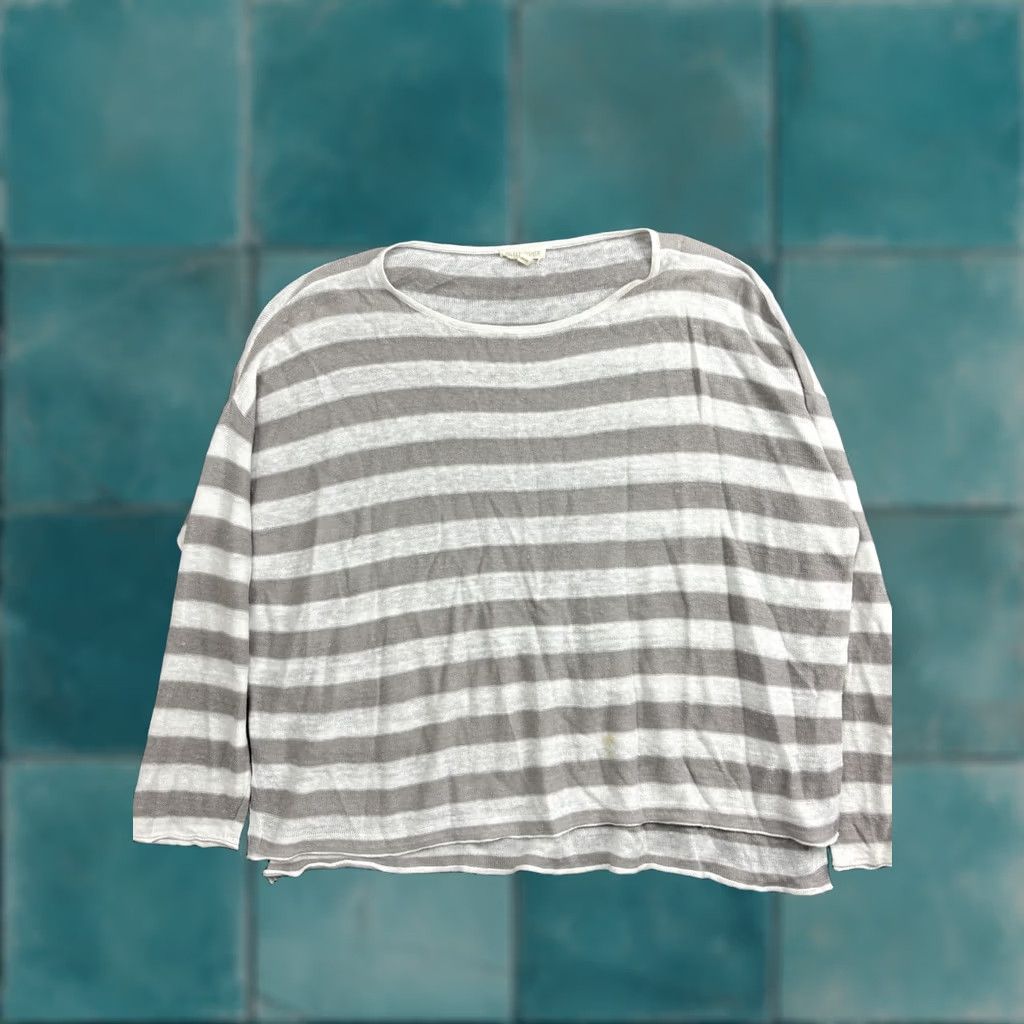 Eileen Fisher Eileen Fisher Blouse Womens Medium Gray White Stripe Linen Dolman 3/4 Sleeve Top Size M / US 6-8 / IT 42-44 - 1 Thumbnail