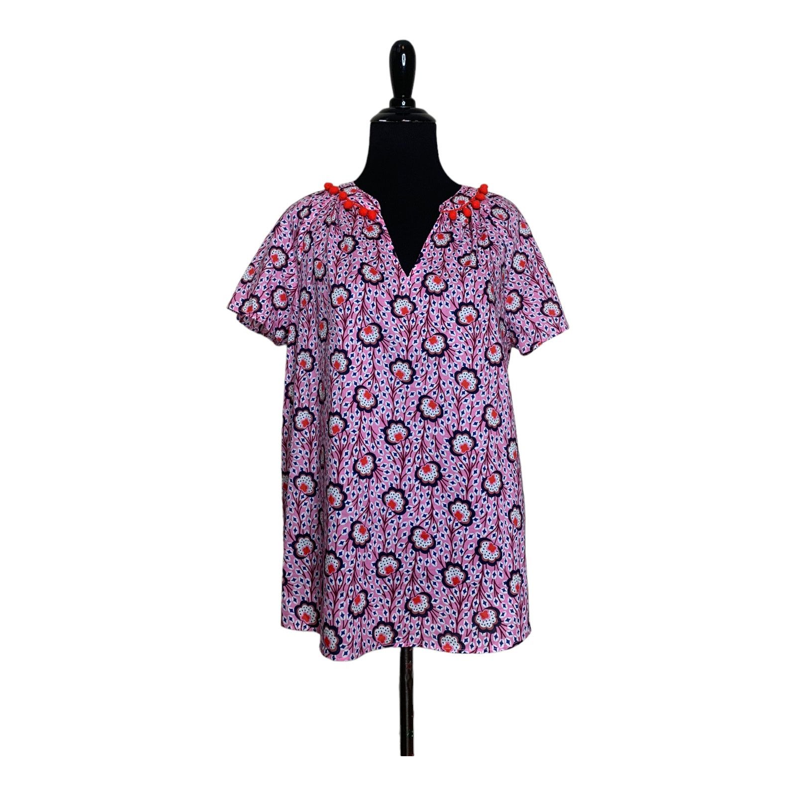 Boden Boden floral short sleeves pom pom v neck tunic top size 6 Size M / US 6-8 / IT 42-44 - 8 Thumbnail