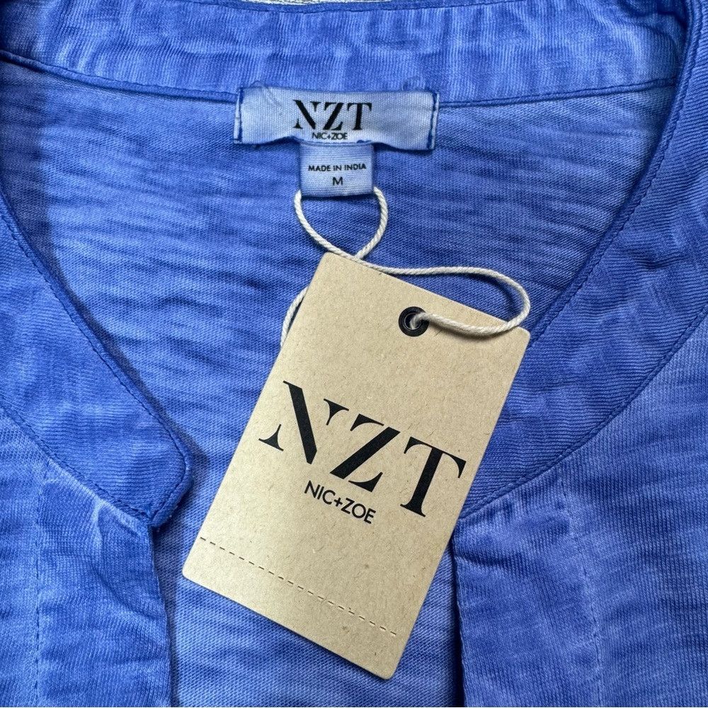 NIC+ZOE NWT New $98 NIC + ZOE Split Neck Long Sleeve Cotton Gulf Bl Size M / US 6-8 / IT 42-44 - 5 Thumbnail