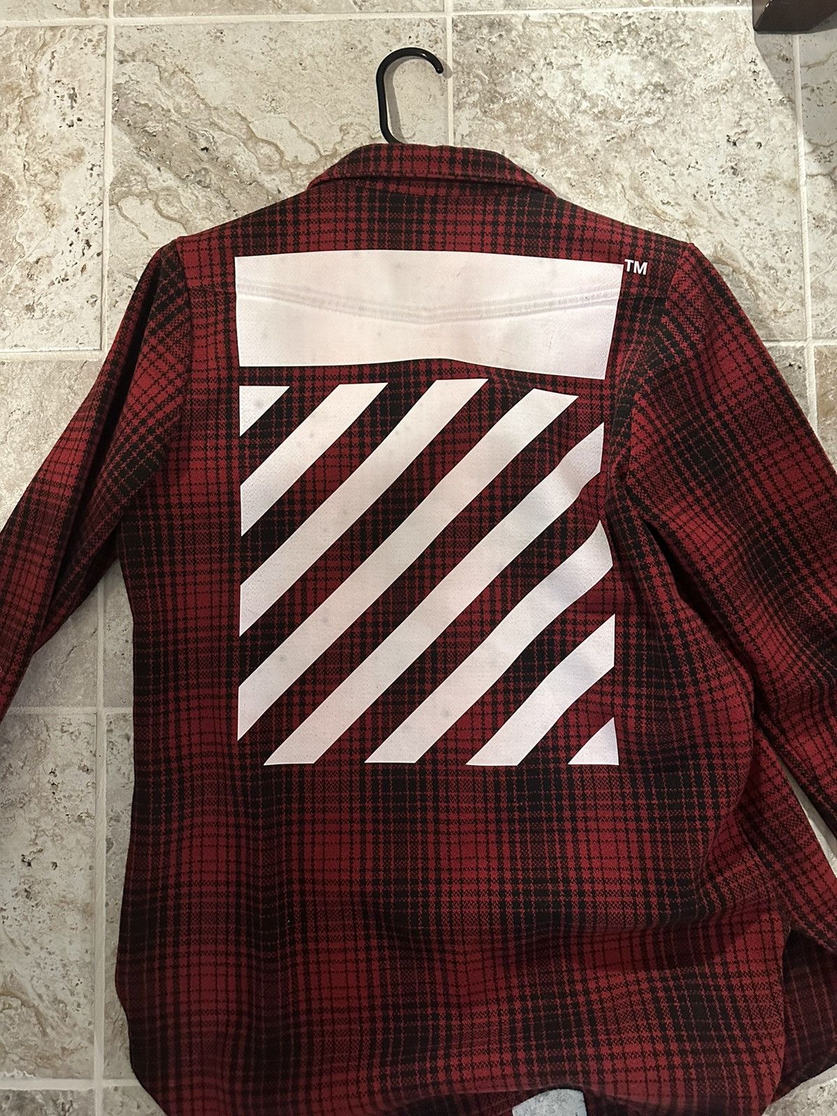 OG Off White Men's Flannel in Red Plaid Men's (Size XS)