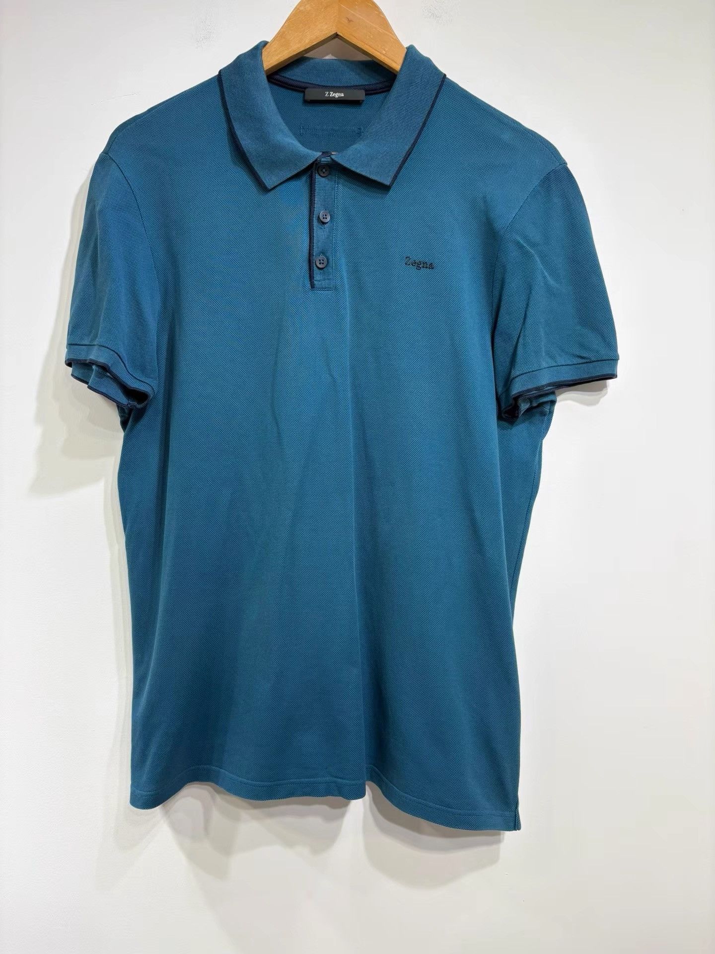 Z Zegna Zegna Men's Blue Short Sleeve Polo Shirt K29 Size US L / EU 52-54 / 3 - 1 Thumbnail