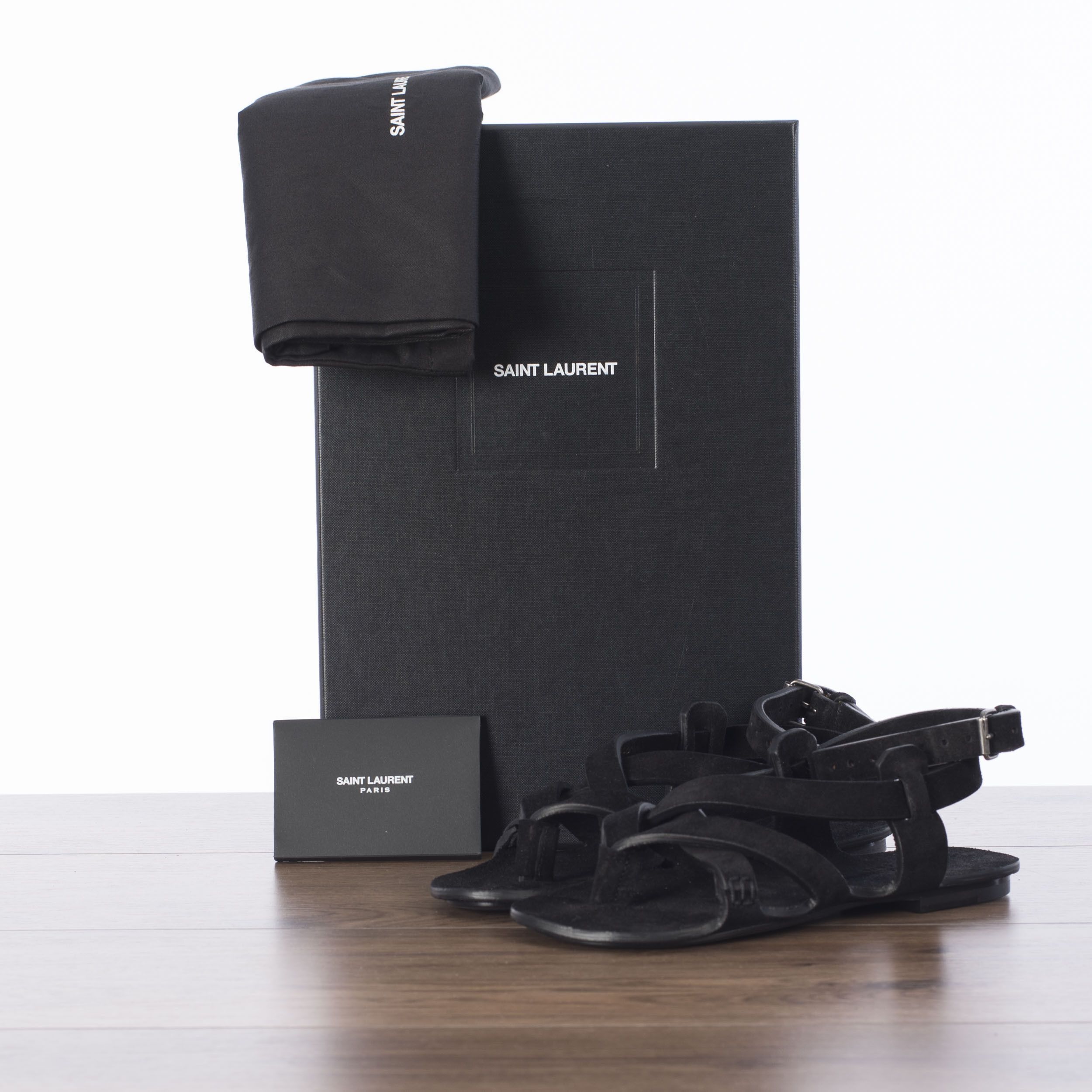 Saint Laurent Paris Culver Flat Buckle Sandals In Black Suede Size US 6 / IT 36 - 11 Thumbnail
