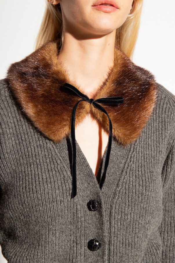 Saint Laurent Paris o1s1wg111224 Faux Fur Collar Cardigan in Grey Size S / US 4 / IT 40 - 5 Thumbnail