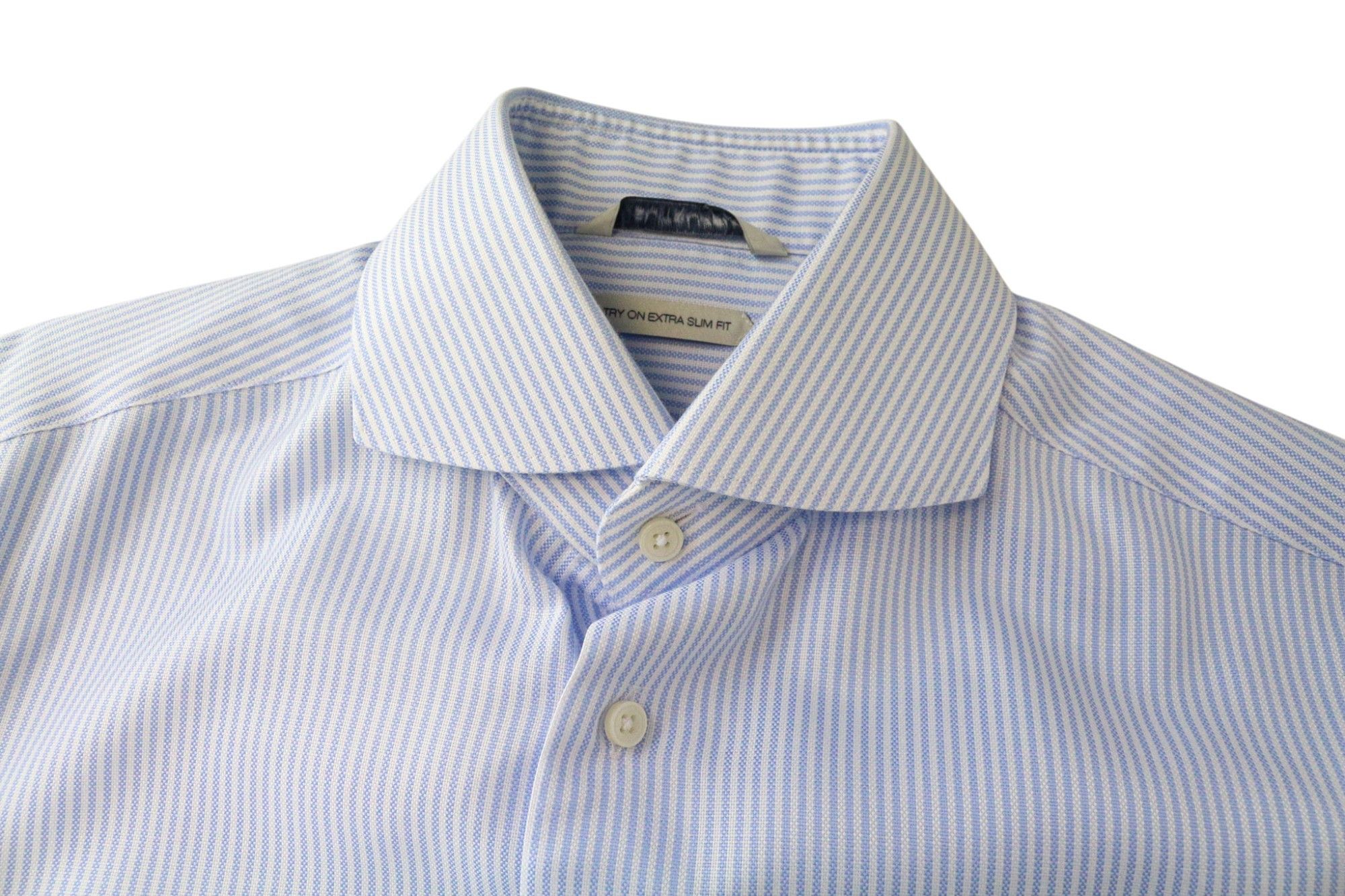 Suitsupply 38L/15L Extra Slim Blue Cotton Striped Shirt 79069 Size 38L - 3 Thumbnail