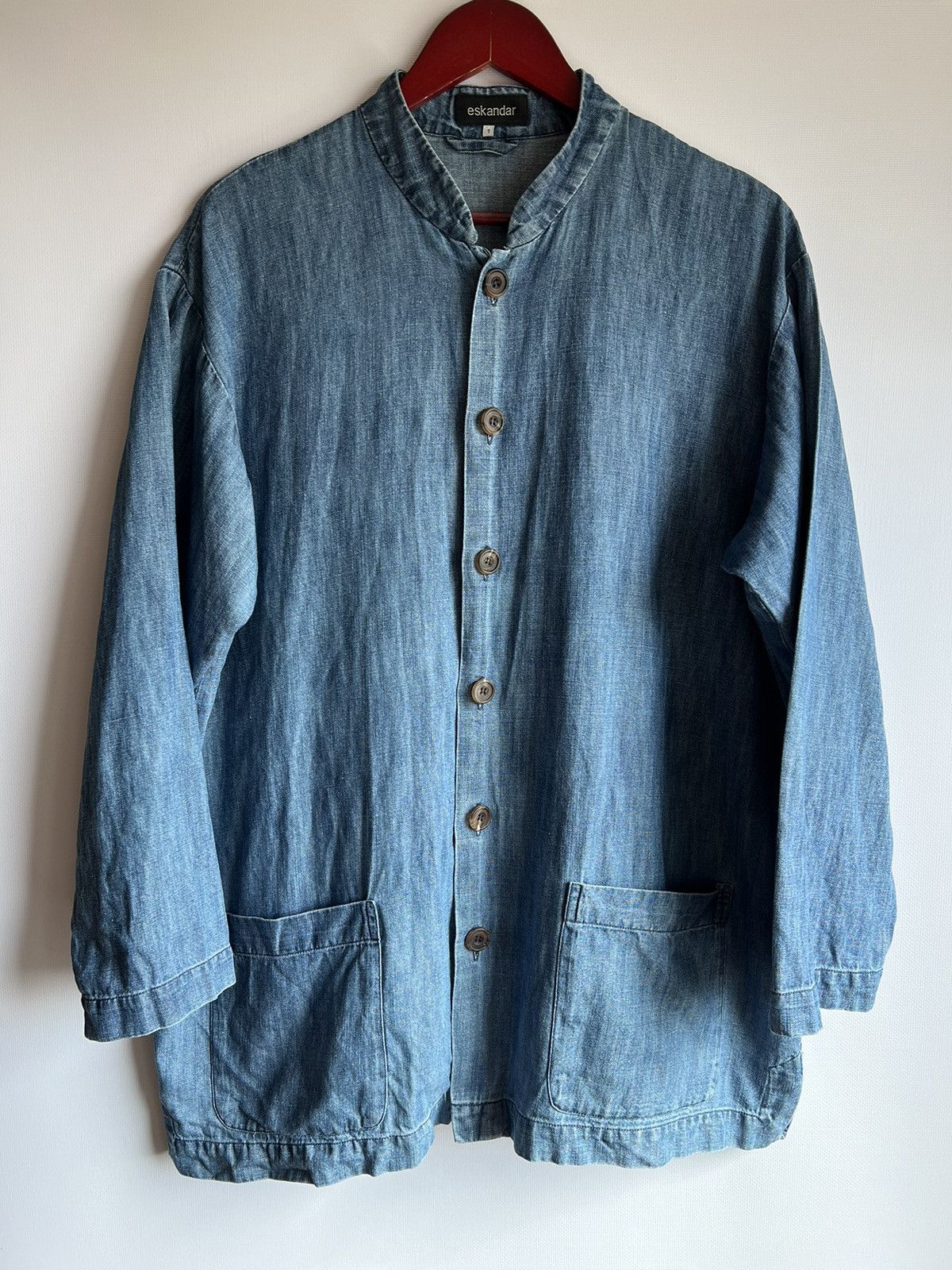 image of Eskandar Denim Cotton Linen Blazer Jacket Size 1, Women's