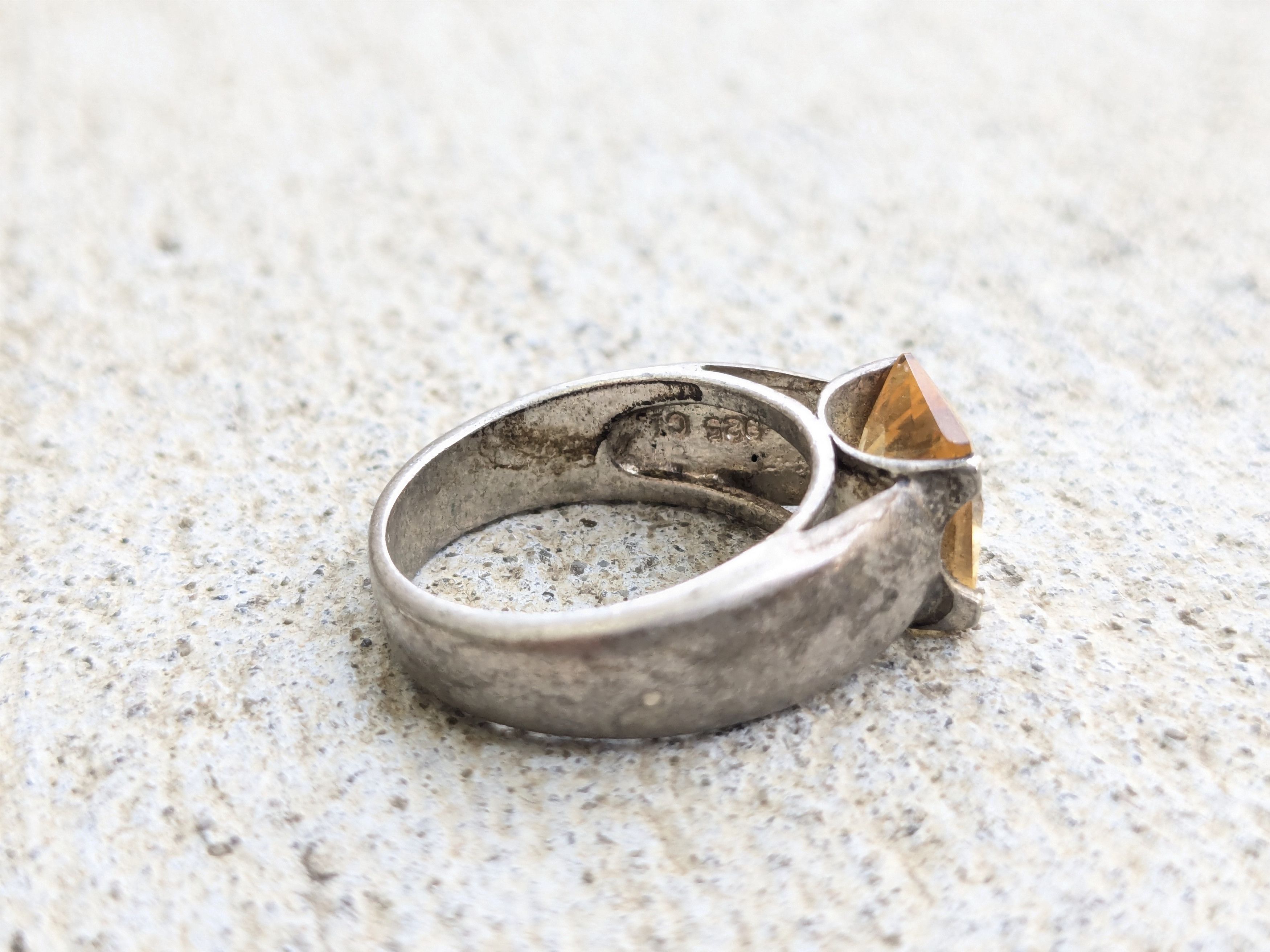 Jewelry Sterling Silver Ring Yellow Citrine Square Faceted 6 Band Size ONE SIZE - 7 Thumbnail