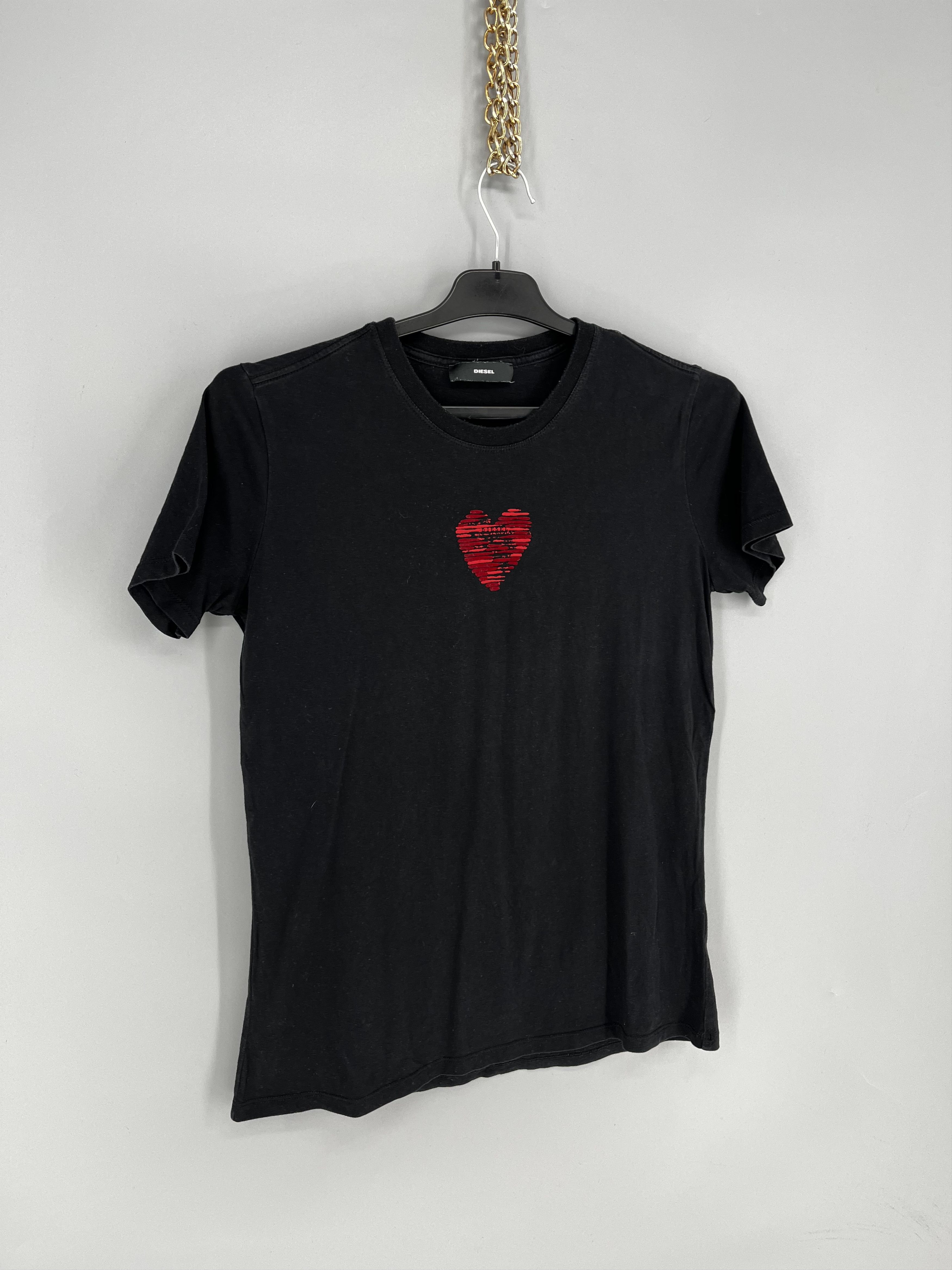 Diesel Diesel Women’s Black Tee Striped Heart Design Size S / US 4 / IT 40 - 2 Thumbnail