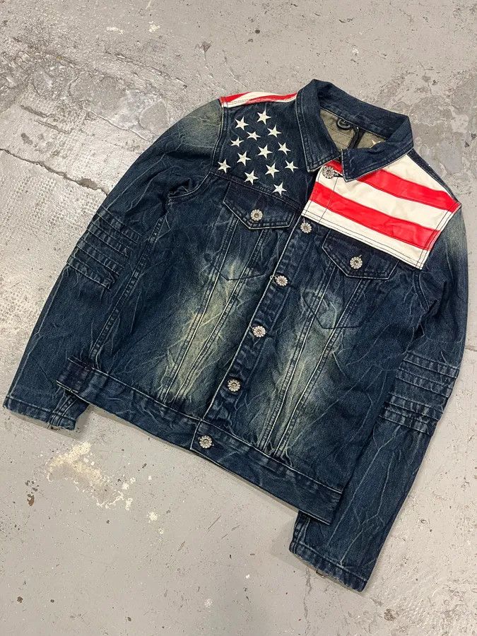 Dsquared2 × Vintage Dsquared2 Blue Faded Denim US Flag Jacket Size US S / EU 44-46 / 1 - 4 Thumbnail
