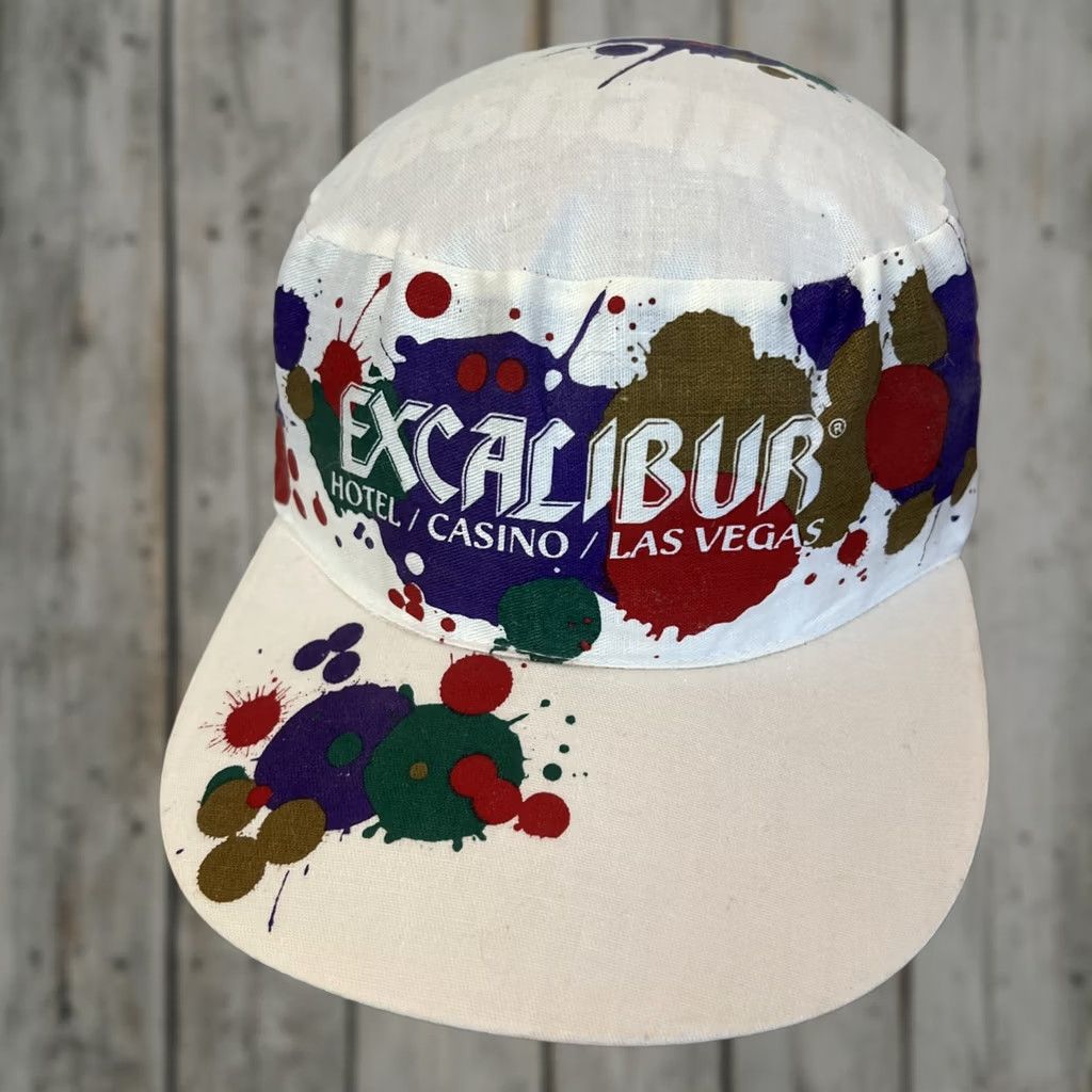 Vintage VINTAGE Excalibur Casino Painters Cap One Size White Painter Splatter Mens Size ONE SIZE - 1 Thumbnail