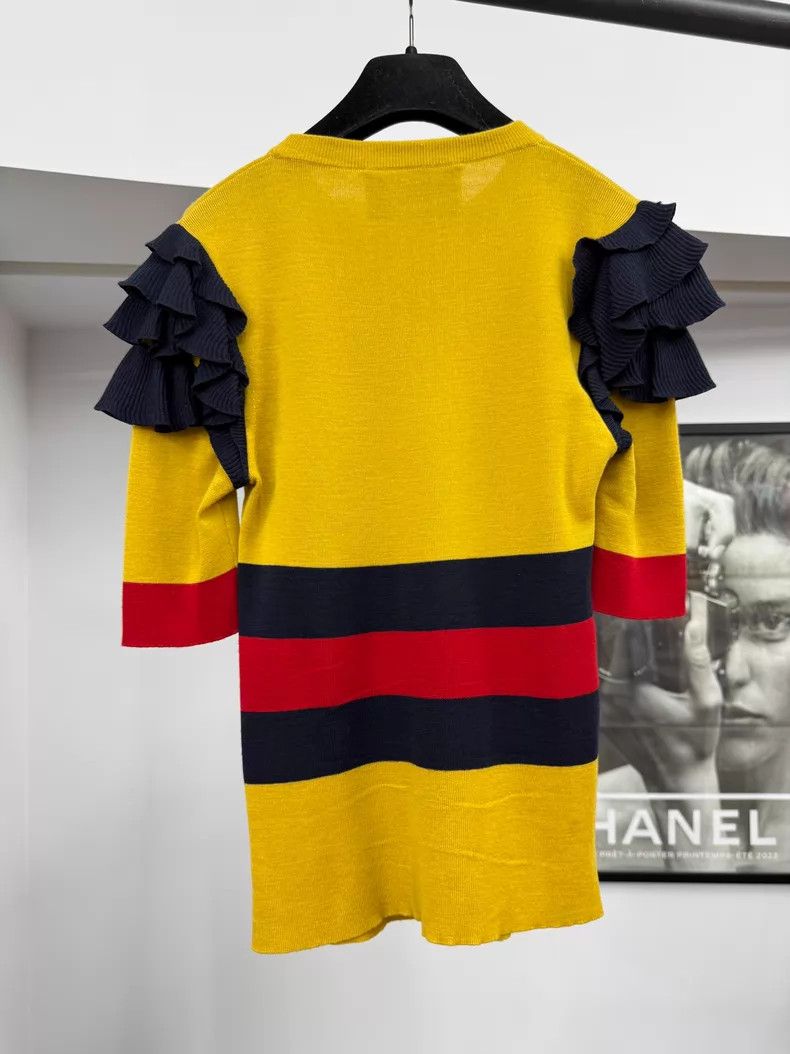 Gucci Gucci Yellow stitching striped wooden ear knitted short-sl Size S / US 4 / IT 40 - 3 Thumbnail
