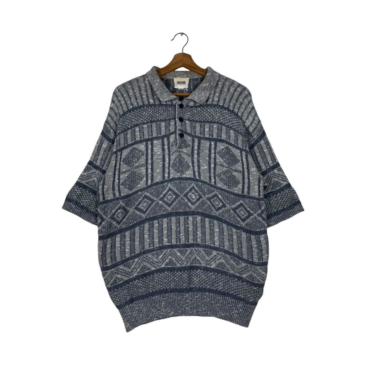 Japanese Brand STOCK RANGE Abstract Design Knitted Polo SS Jumper #1186-C54 Size US L / EU 52-54 / 3 - 1 Thumbnail