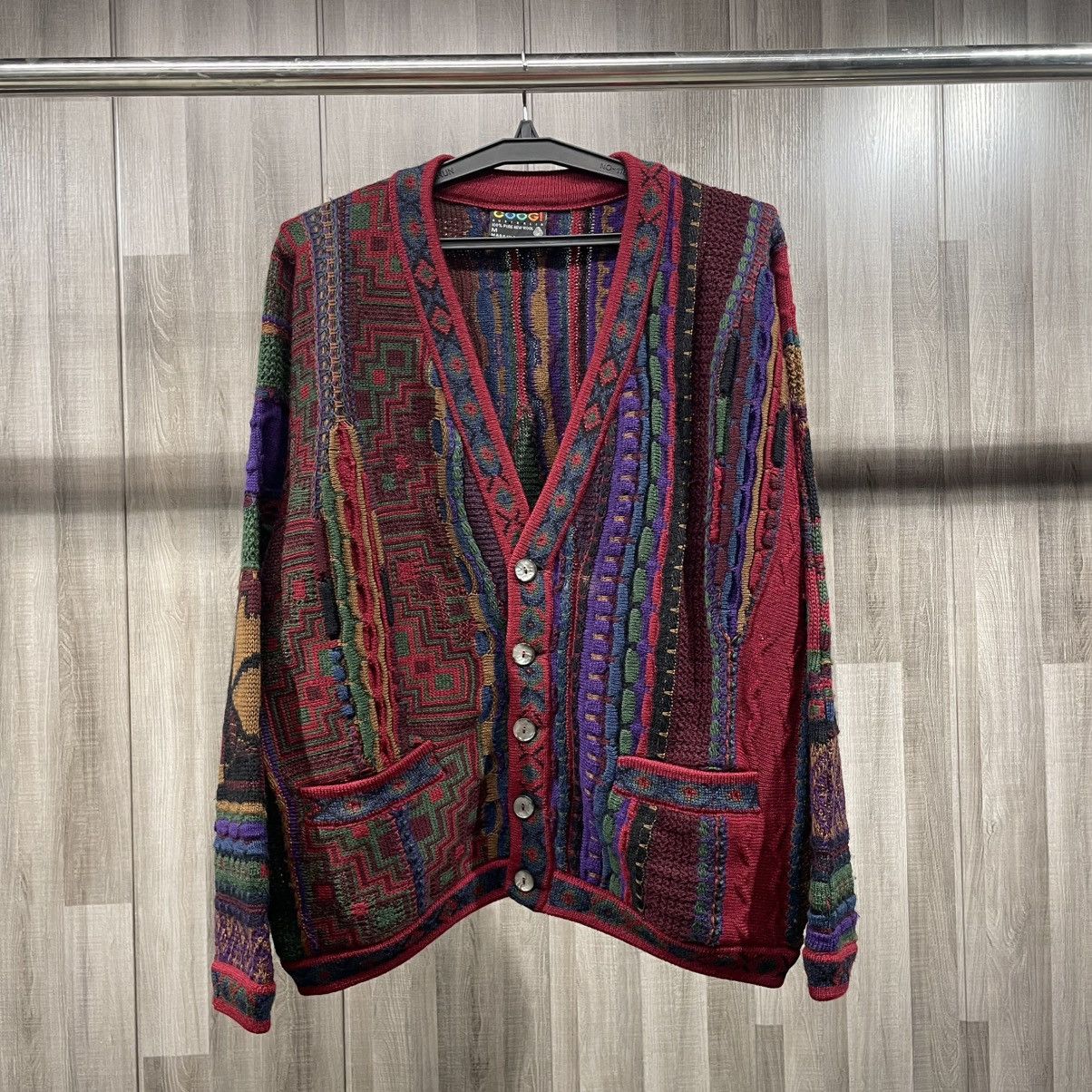 Coogi VTG COOGI Cardigan Sweater 3D Knit Wool Multicolor Wool