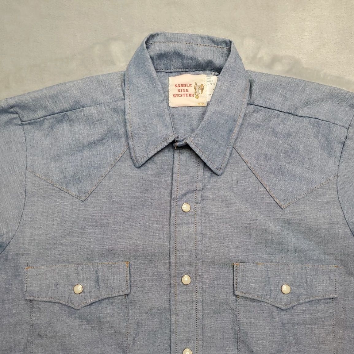 Vintage VTG Saddle King Shirt Sz 14.5 Blue Chambray Pearl Snap Western Shepp Ranch Idaho Size US S / EU 44-46 / 1 - 3 Thumbnail