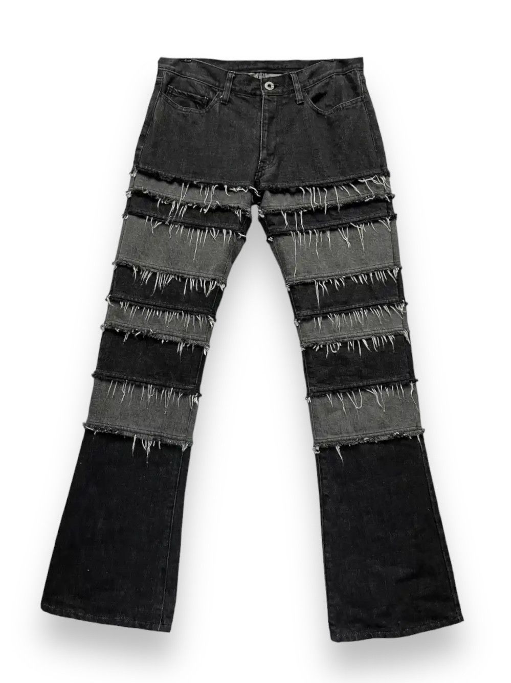 Designer × Self Edge FYE🔥90’s Frayed Hem Panel Hagi Patchwork Punk Flare Denim🔥 Size US 31 - 2 Thumbnail