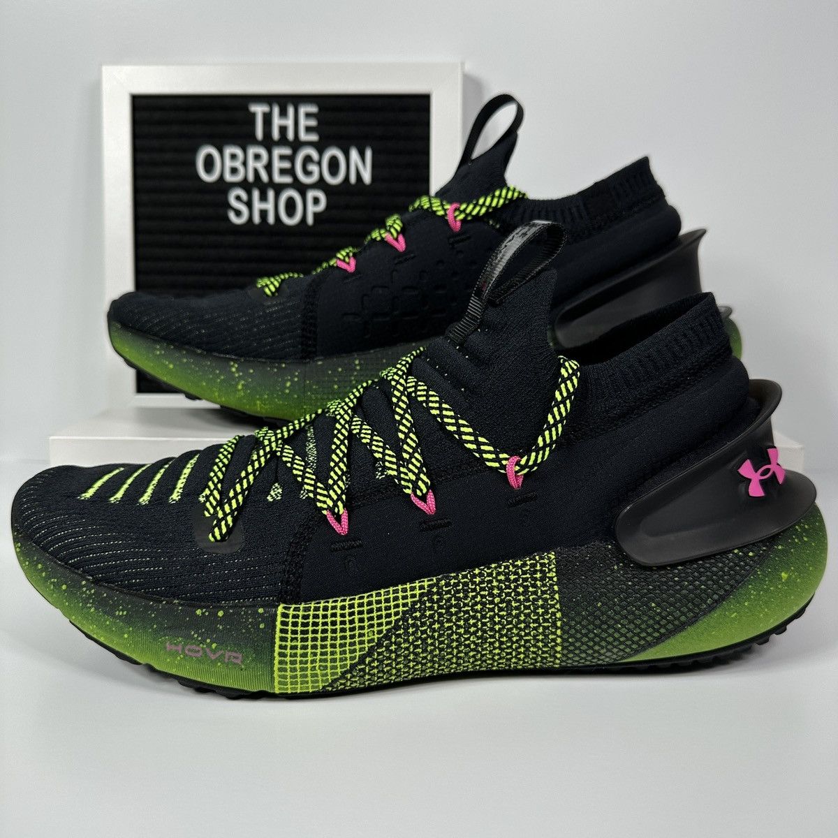 Under Armour Hovr Phantom 3 Amp Lime Surge Running Intelliknit Green Pink Shoes in Black (Size 9.5)