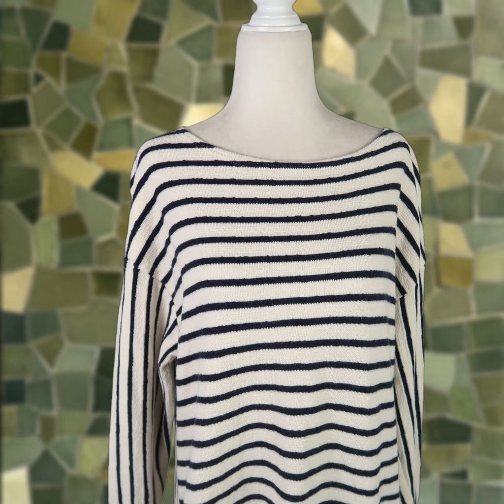 Free People Free People Intimately Cream and Navy Blue Striped Terry Mini Dress M Dress Women Regular Sleeve Long No Pockets Size M / US 6-8 / IT 42-44 - 1 Thumbnail