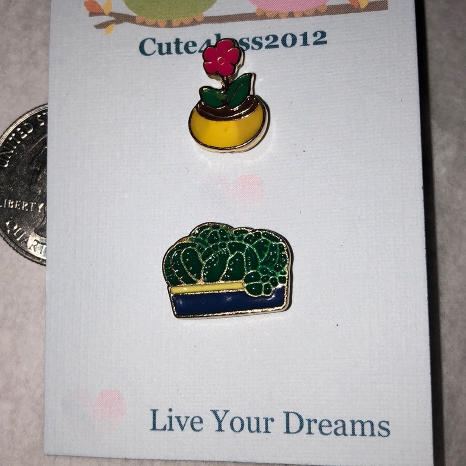 Other 2 Piece Pin Brooch Mini Plants Cactus Size ONE SIZE - 1 Thumbnail