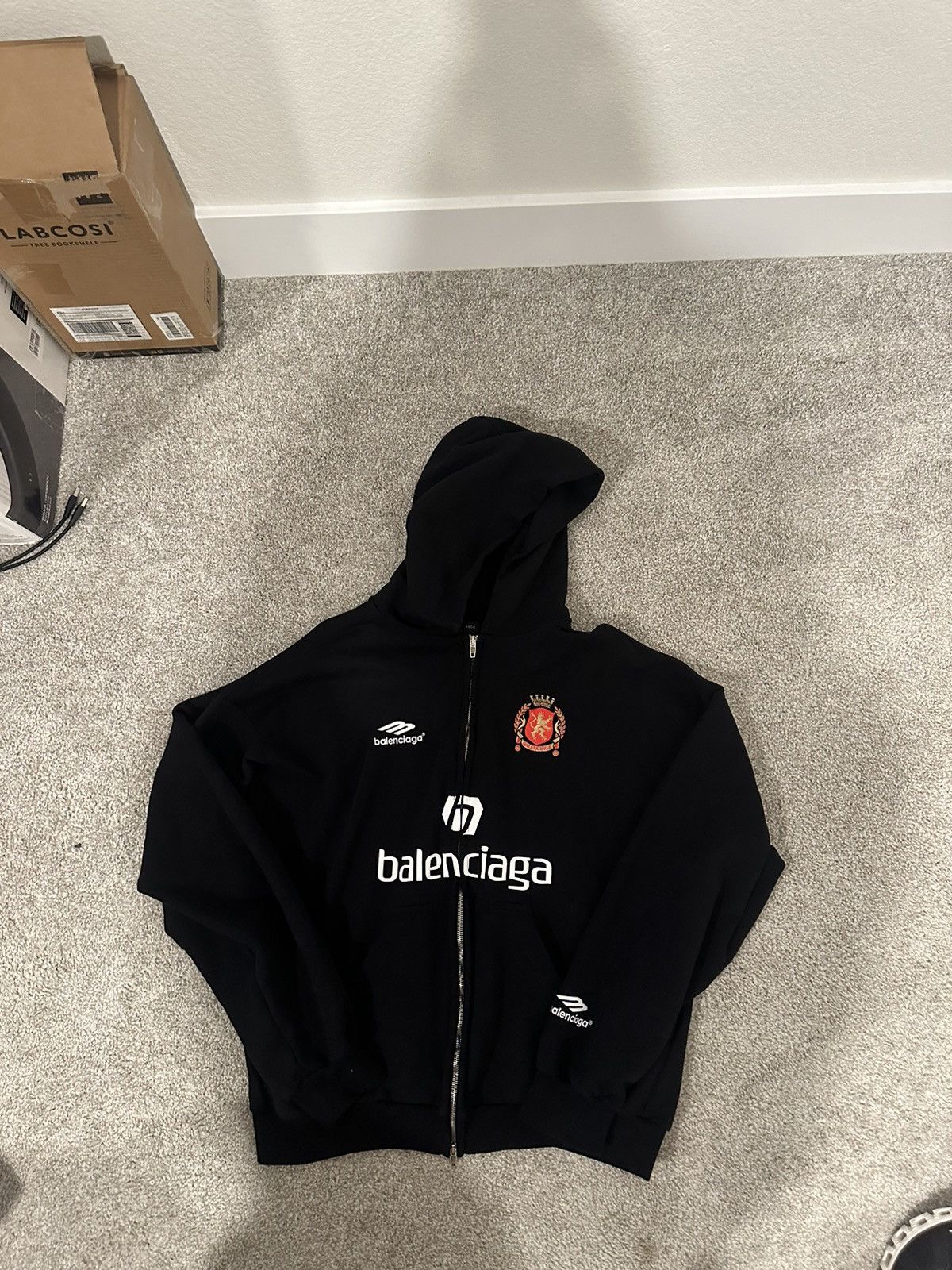 Pre-owned Balenciaga Paris Soccer Zip Up Hoodie In Black