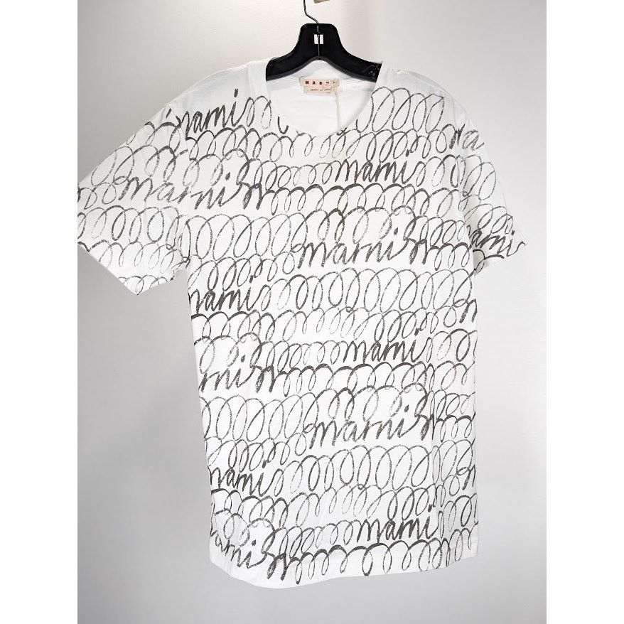 Marni o1rshd1 Scribbled Marni Organic Jersey T-Shirt in Lily White Size US M / EU 48-50 / 2 - 6 Thumbnail