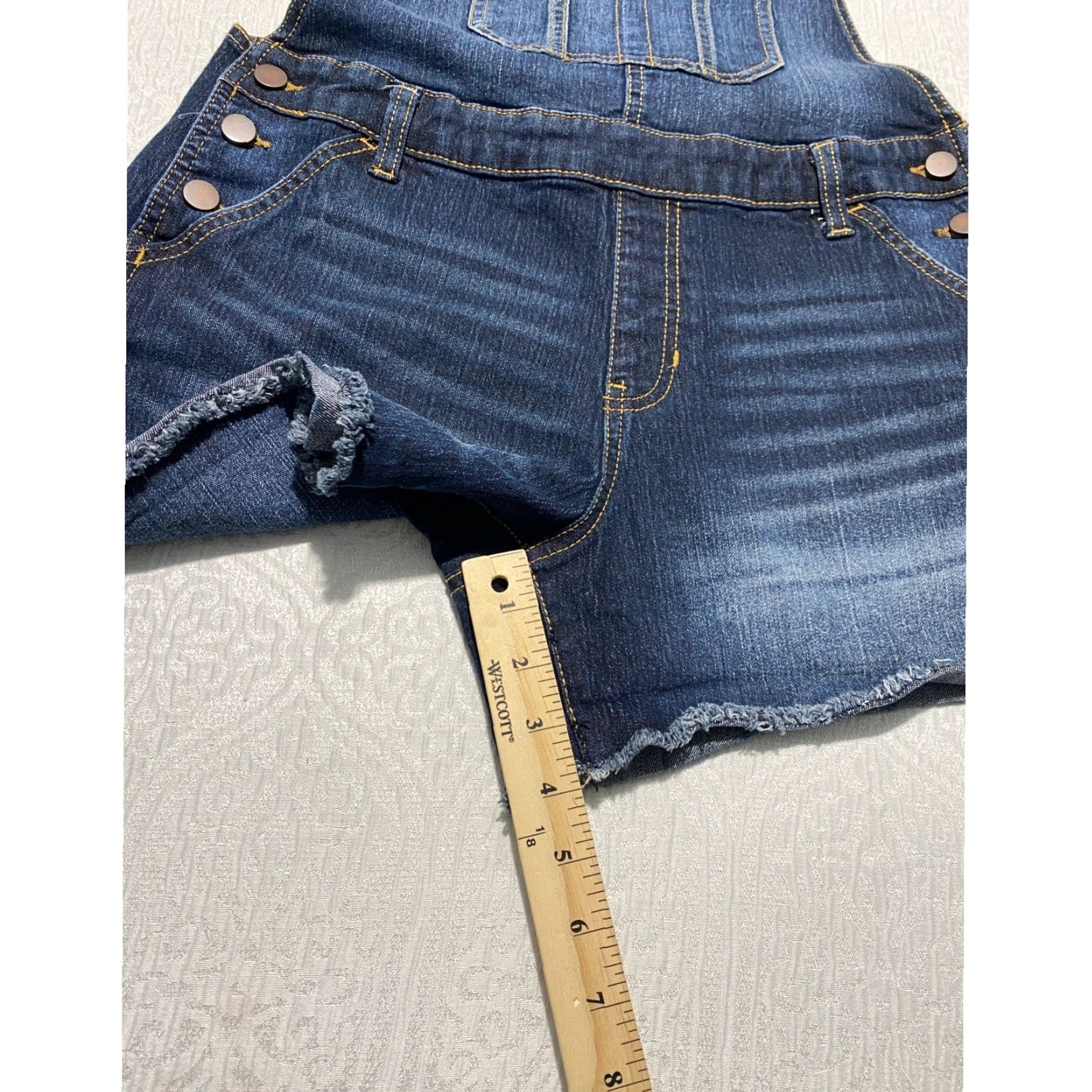 Vintage No Boundaries NoBo Womens Relaxed Denim Shortalls Dark Wash Blue Sz L 11-13 Size 32" / US 10 / IT 46 - 6 Thumbnail