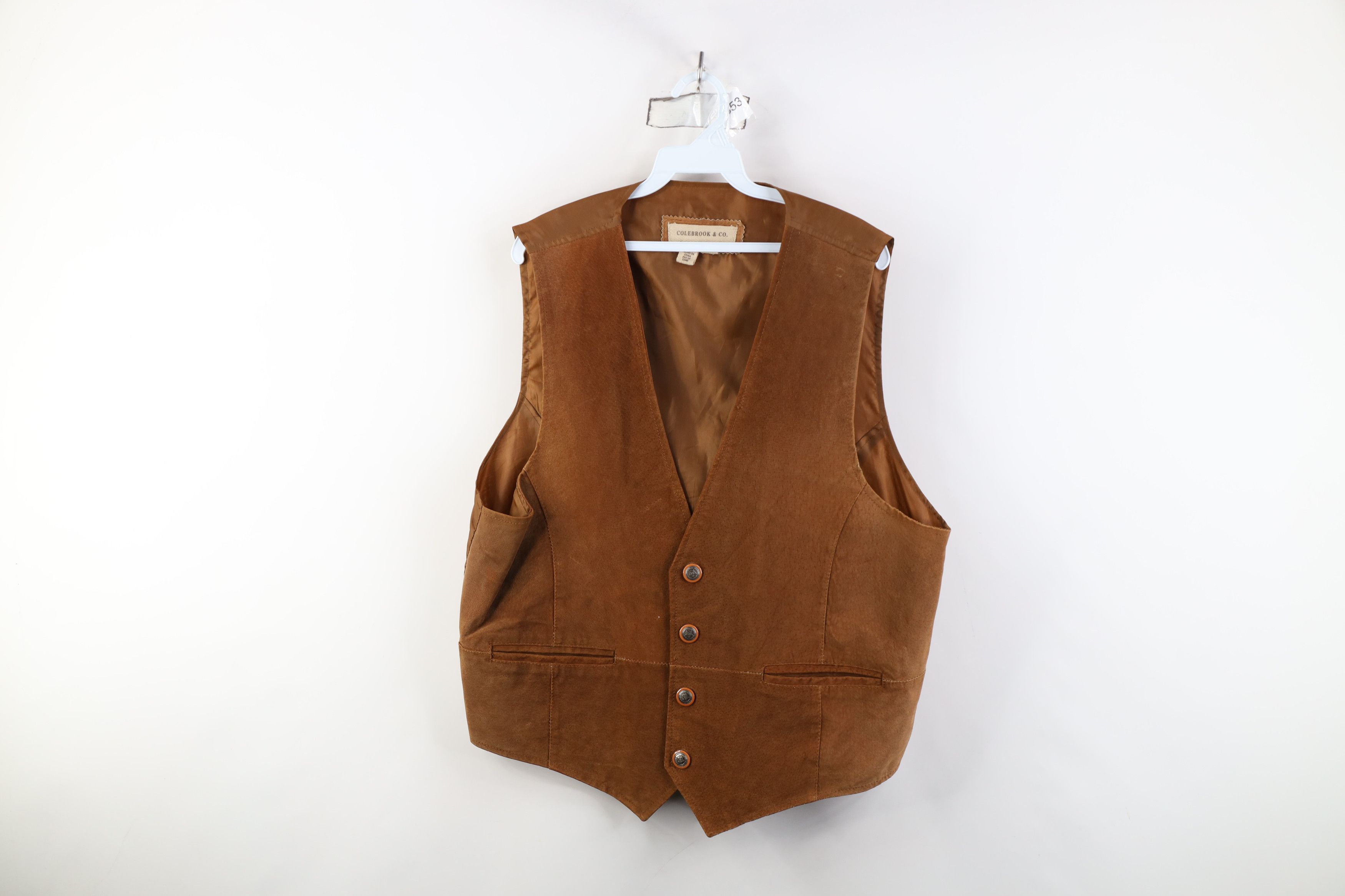 Vintage Vintage 90s Streetwear Leather Buckle Back Vest Jacket Brown Size US XL / EU 56 / 4 - 1 Thumbnail