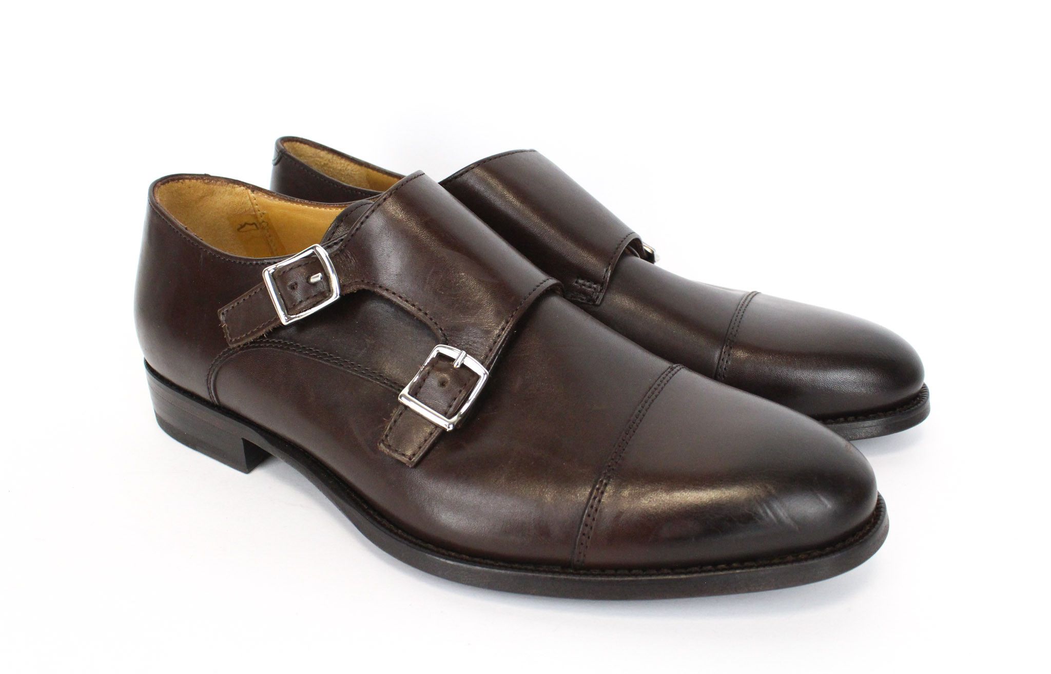 image of Suitsupply Eu40 Brown Double Monk Strap Leather Low-Top Shoes 66959, Men's (Size 7)
