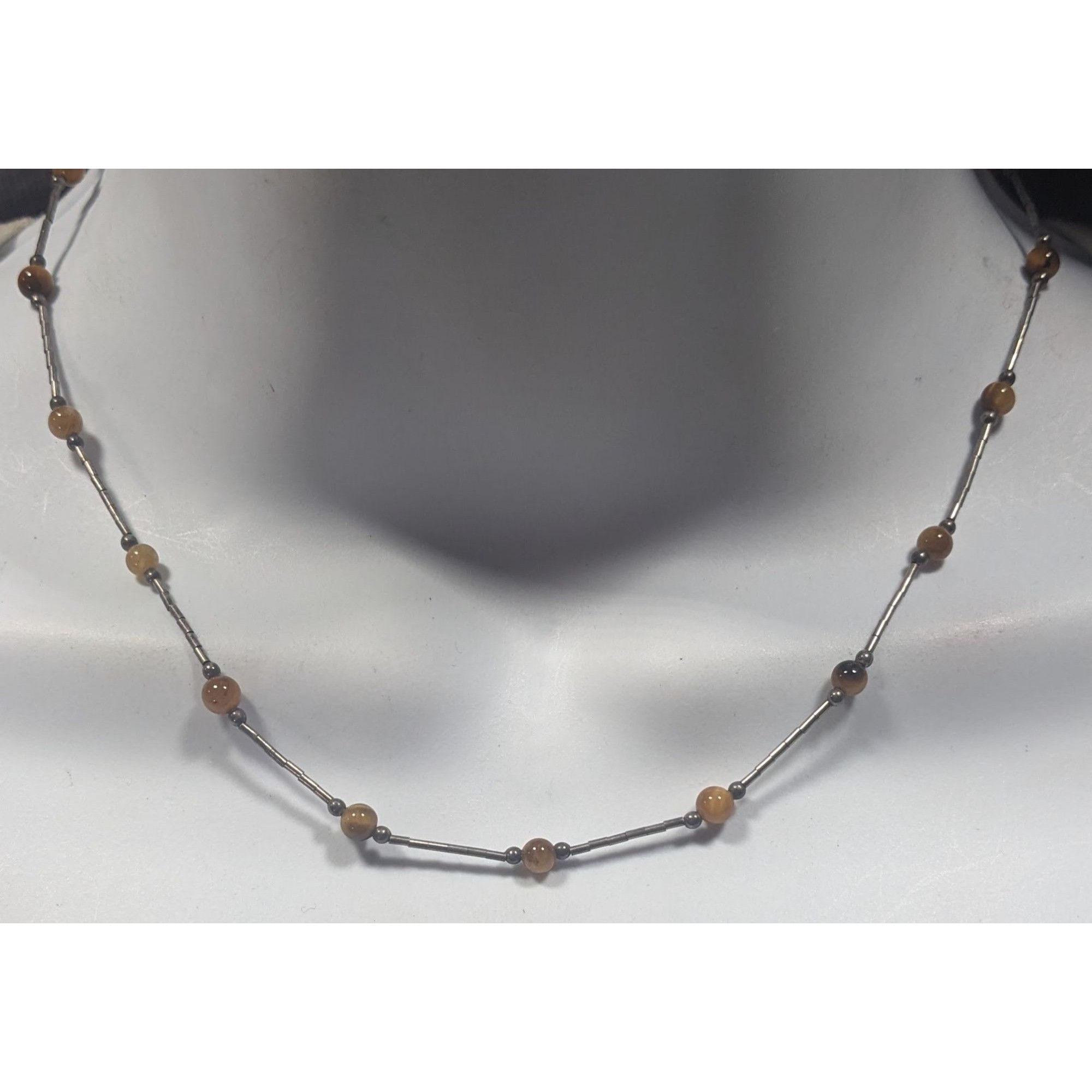 Other Tiger Eye Studded Silver Tone Tube Bead Necklace Size ONE SIZE - 2 Thumbnail