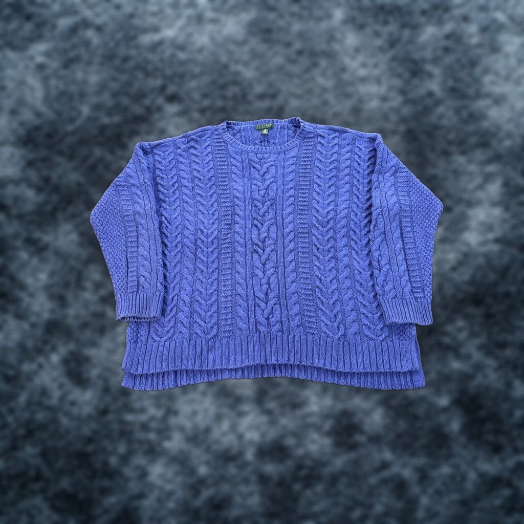 Ralph Lauren VINTAGE Lauren Ralph Lauren Sweater Womens 2x Cable Knit Crewneck Blue Wool Long Sleeve Pullover Plus Size Womens Size XXL / US 16-18 / IT 52-54 - 1 Thumbnail