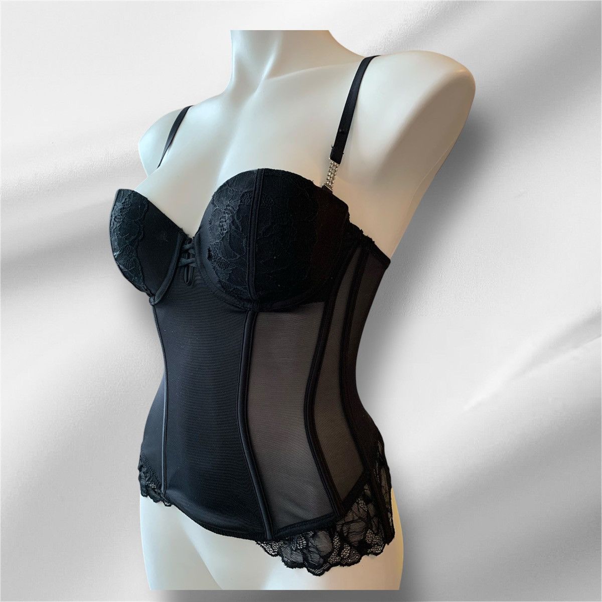 Vintage Vintage 2000s Y2K La Senza Black Mesh Corset Lace S/M Size M / US 6-8 / IT 42-44 - 9 Thumbnail