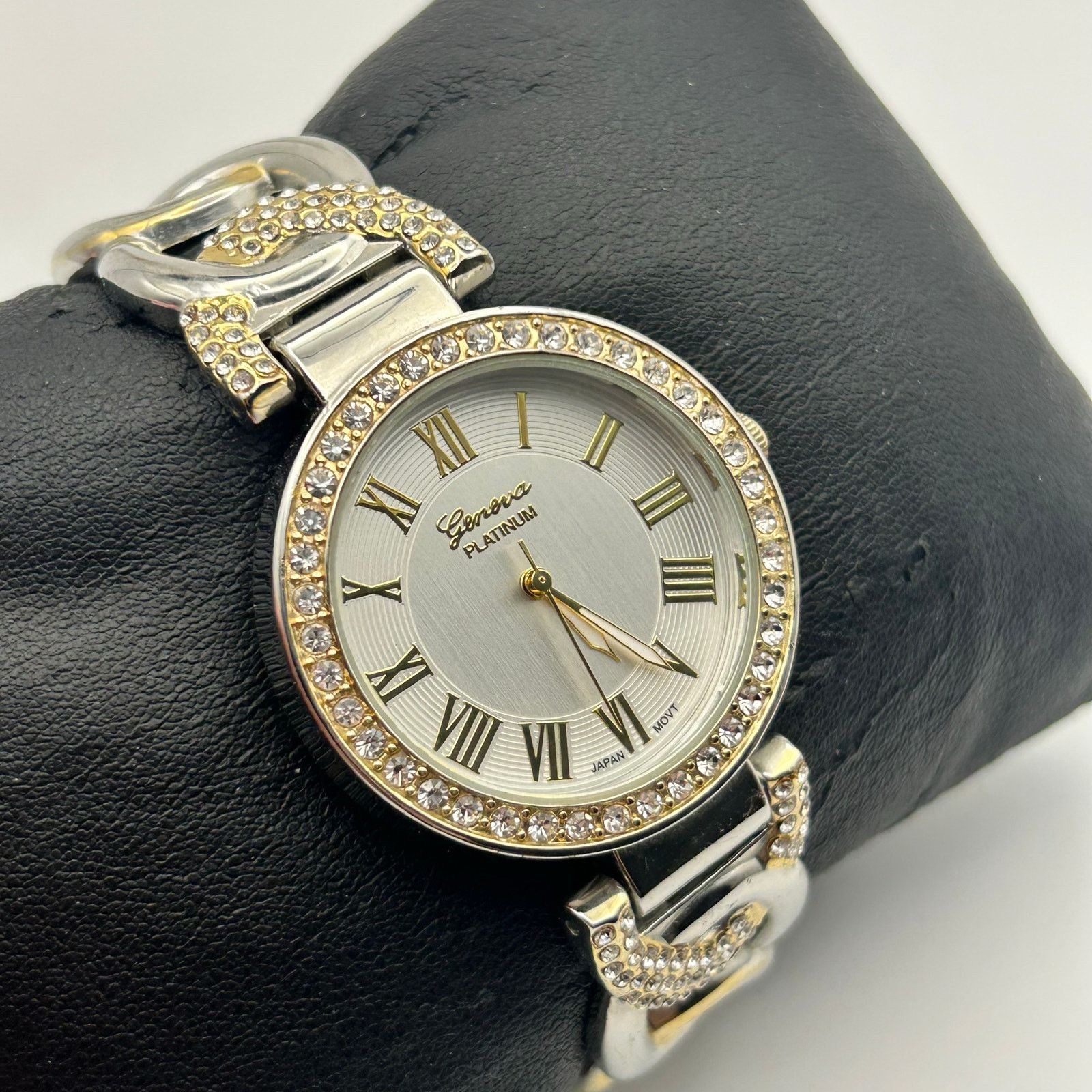 Geneva Geneva Platinum Women Two-Tone Rhinestone Bezel Bangle Watch Size ONE SIZE - 3 Thumbnail