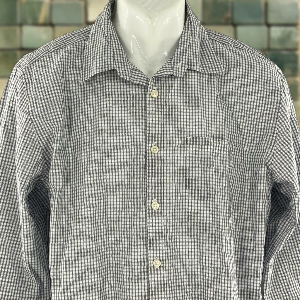 Seven for all Mankind Men Button-Up Shirt Plaid Blue Large Long Sleeve with Pockets