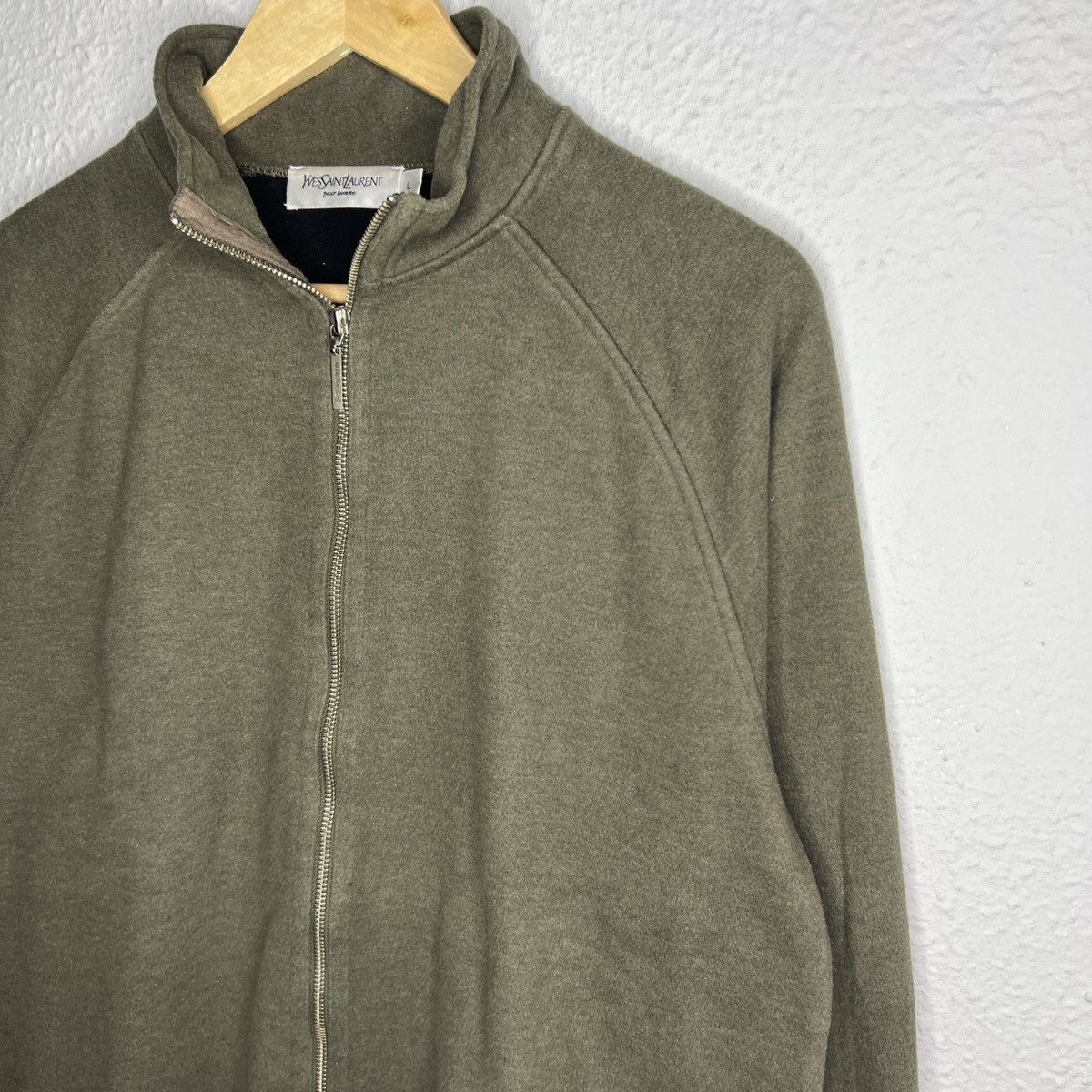 Yves Saint Laurent YSL Jacket Fleece Sweatshirt Zip Khaki
