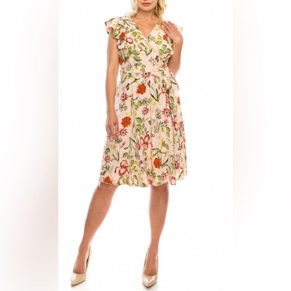 MAGGY LONDON NWT Maggie London Floral Ruffle Sleeve Wrap Dress Size M / US 6-8 / IT 42-44 - 1 Thumbnail
